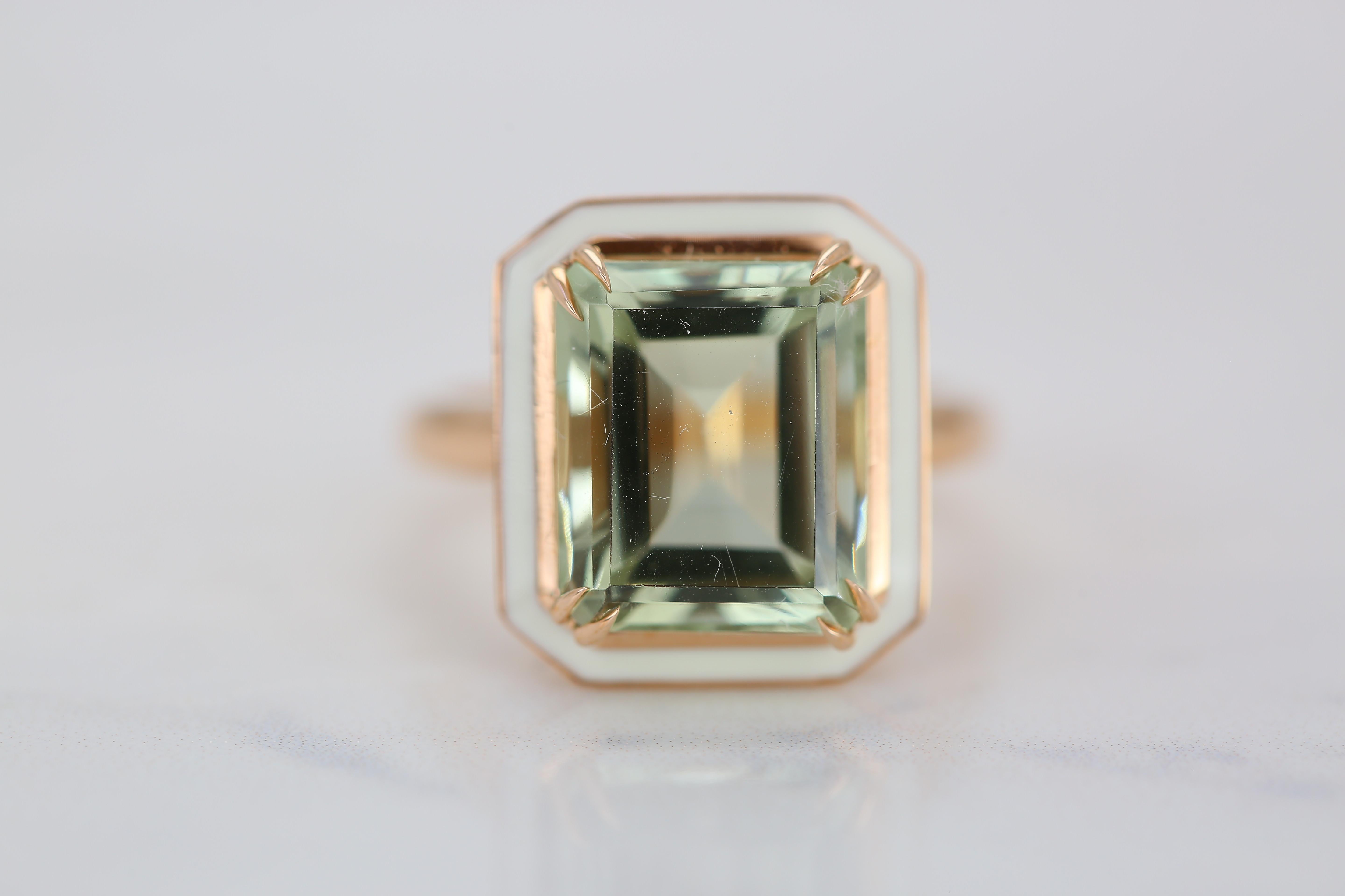 For Sale:  Art Deco Style 4.50 Carat Green Amethyst 14k Gold Cocktail Ring 6