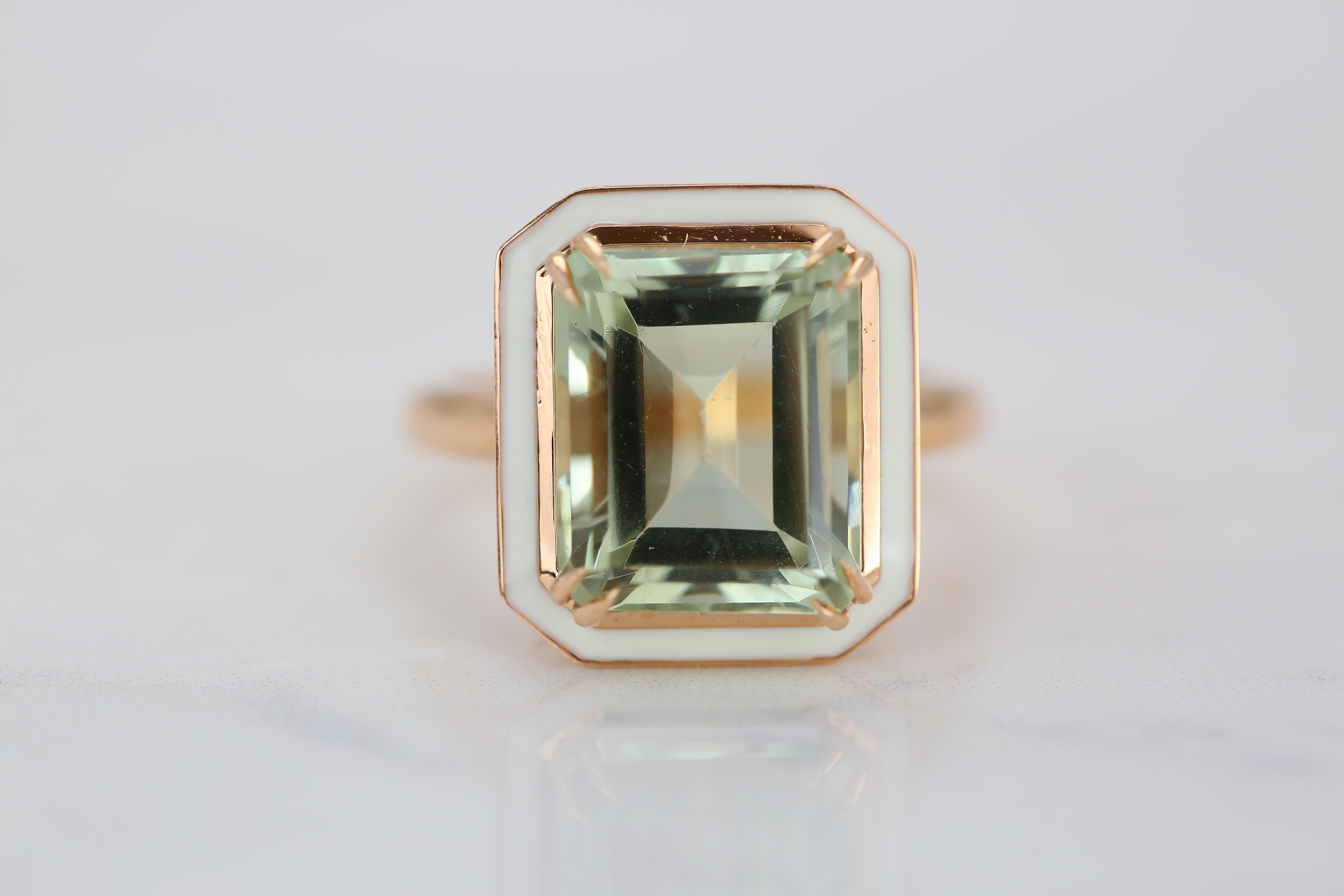 For Sale:  Art Deco Style 4.50 Carat Green Amethyst 14k Gold Cocktail Ring 7