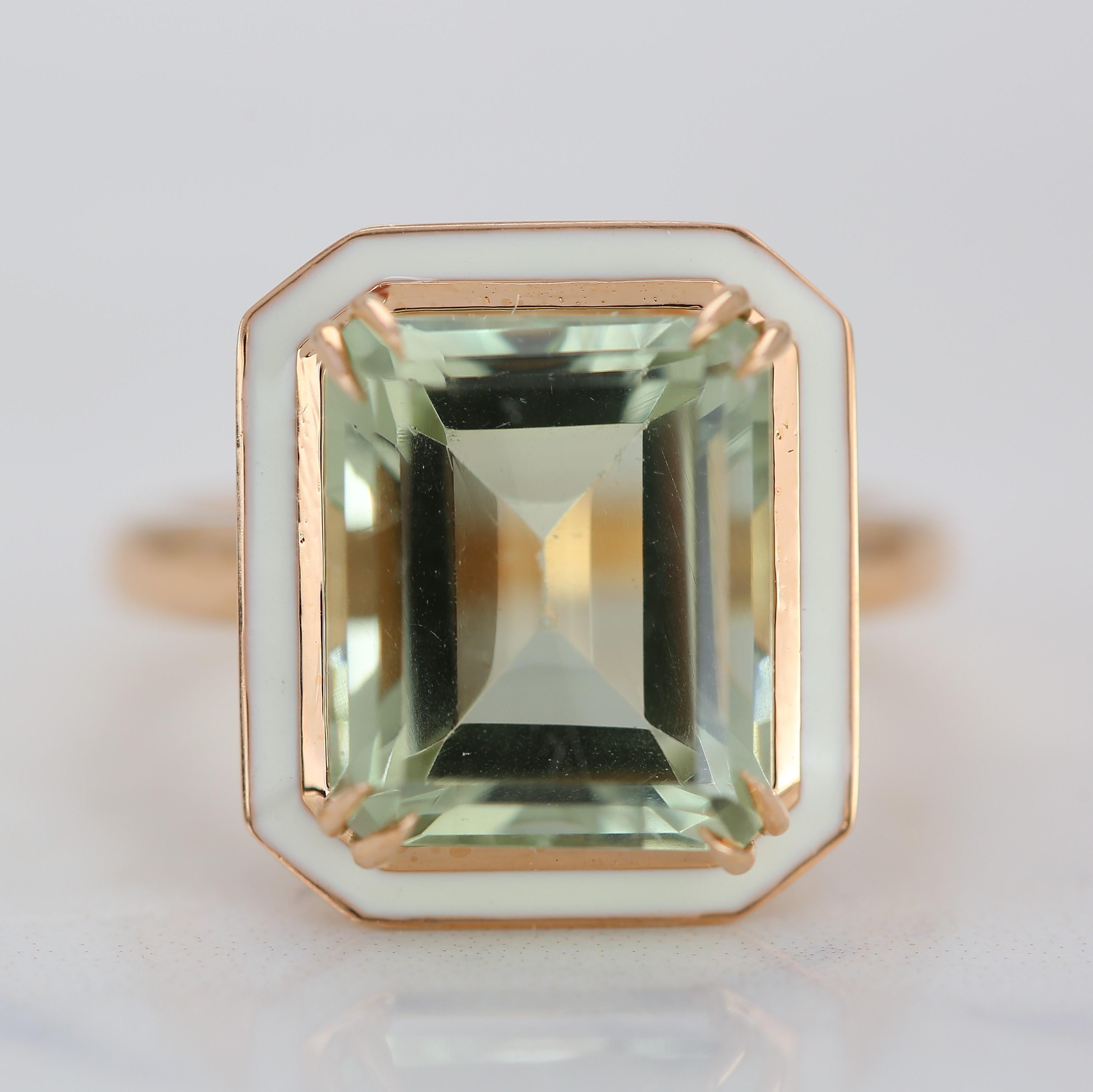 For Sale:  Art Deco Style 4.50 Carat Green Amethyst 14k Gold Cocktail Ring 8