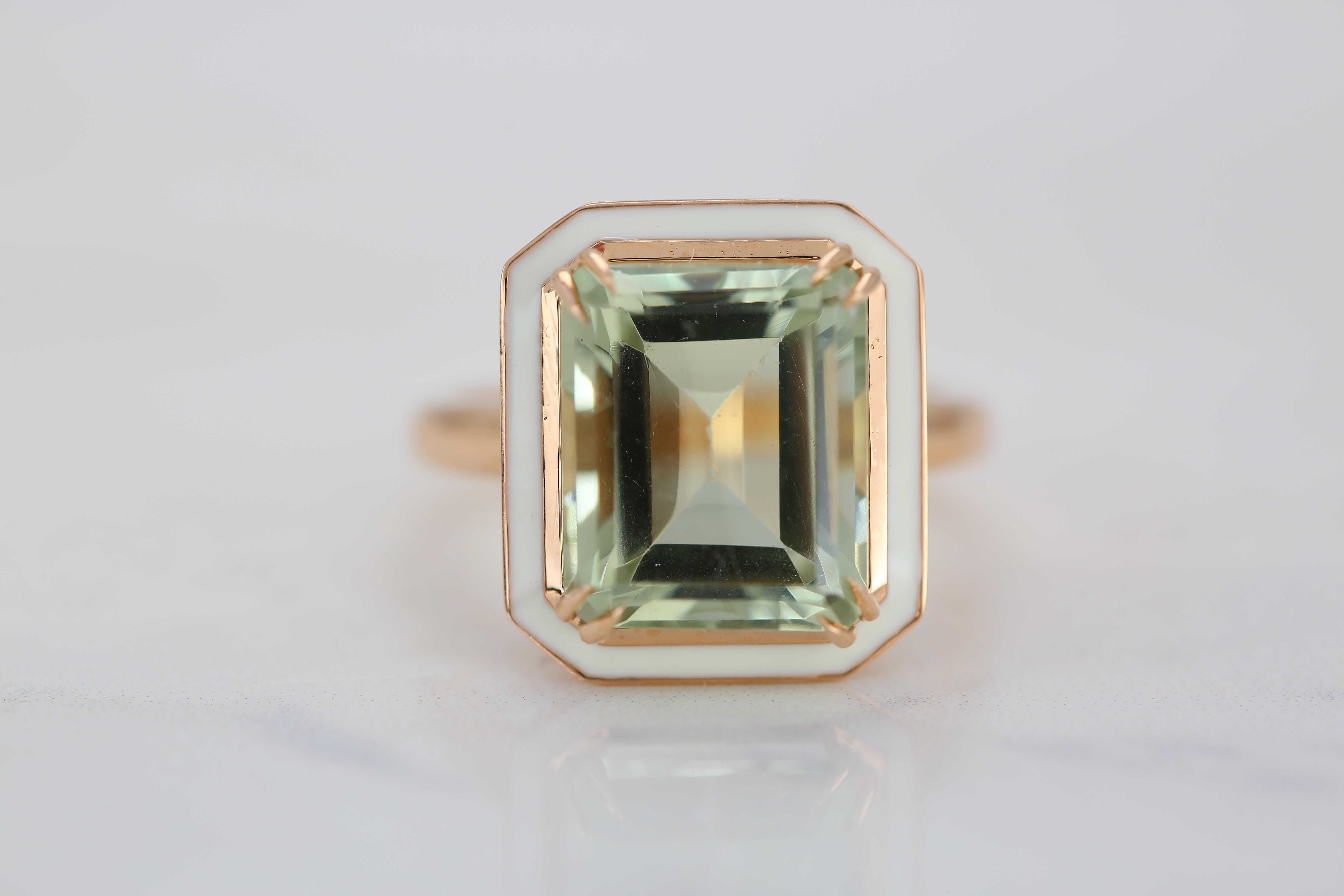 For Sale:  Art Deco Style 4.50 Carat Green Amethyst 14k Gold Cocktail Ring 9