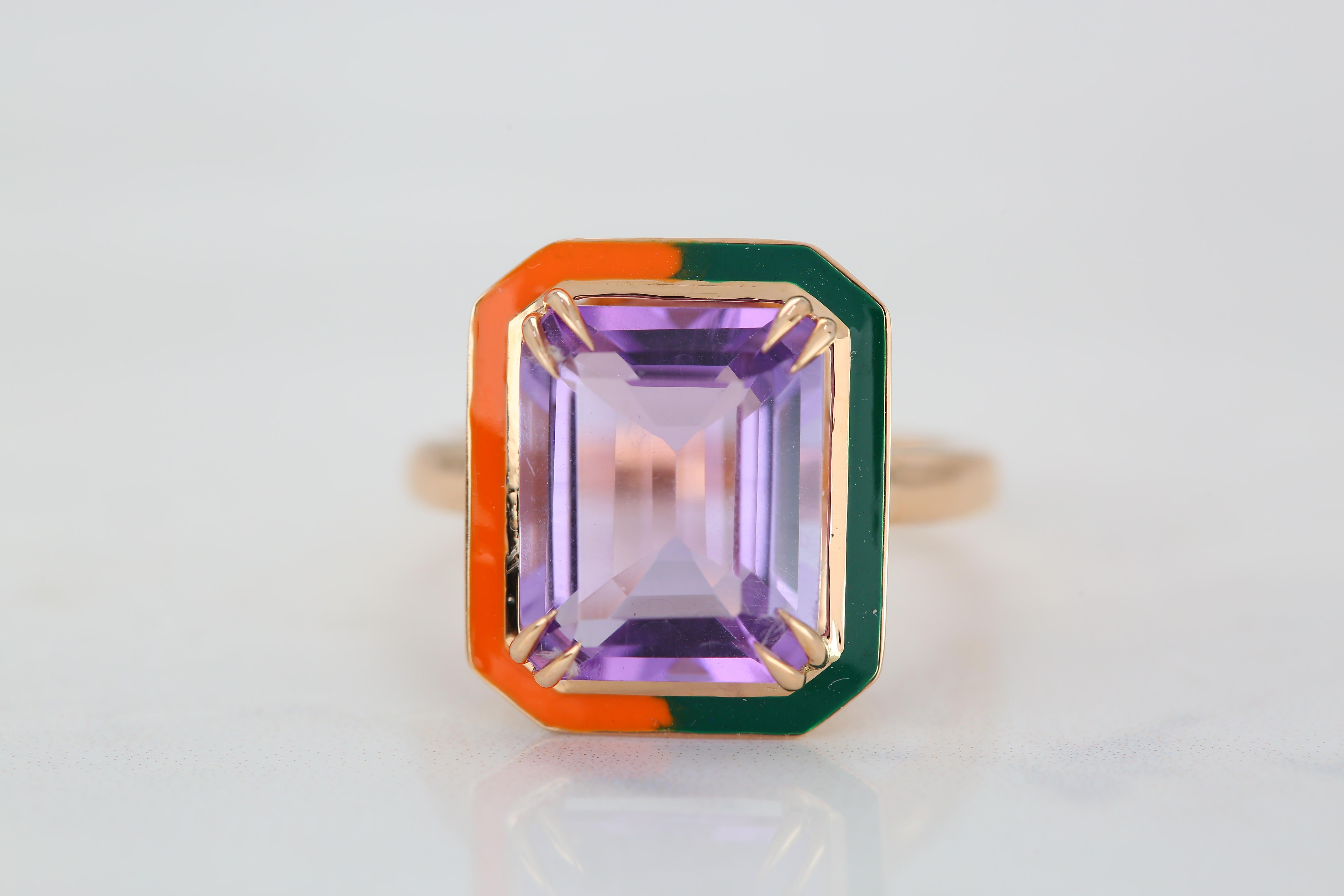 For Sale:  Art Deco Style 4.60 Ct Amethyst 14K Gold Cocktail Ring 6