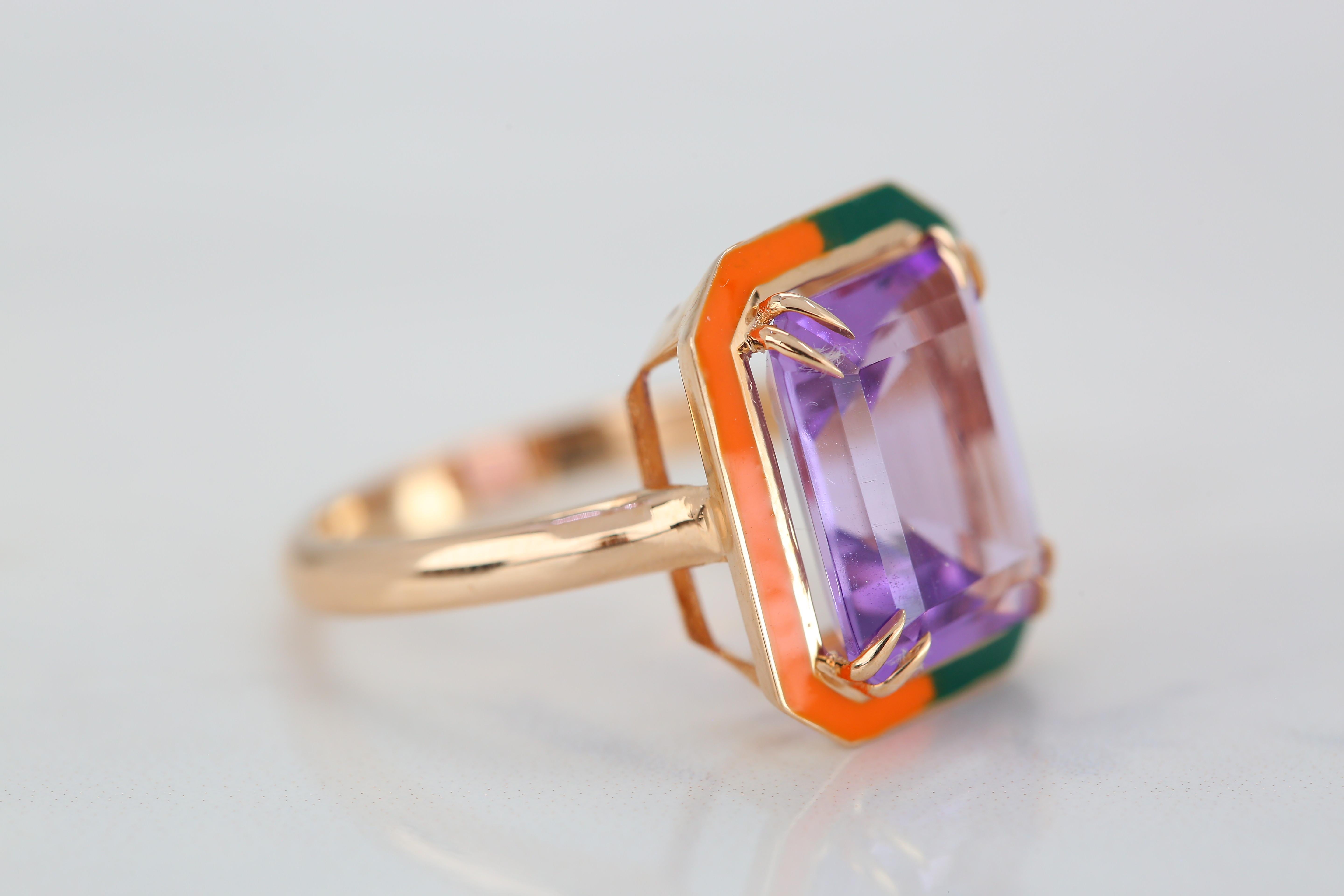 For Sale:  Art Deco Style 4.60 Ct Amethyst 14K Gold Cocktail Ring 7