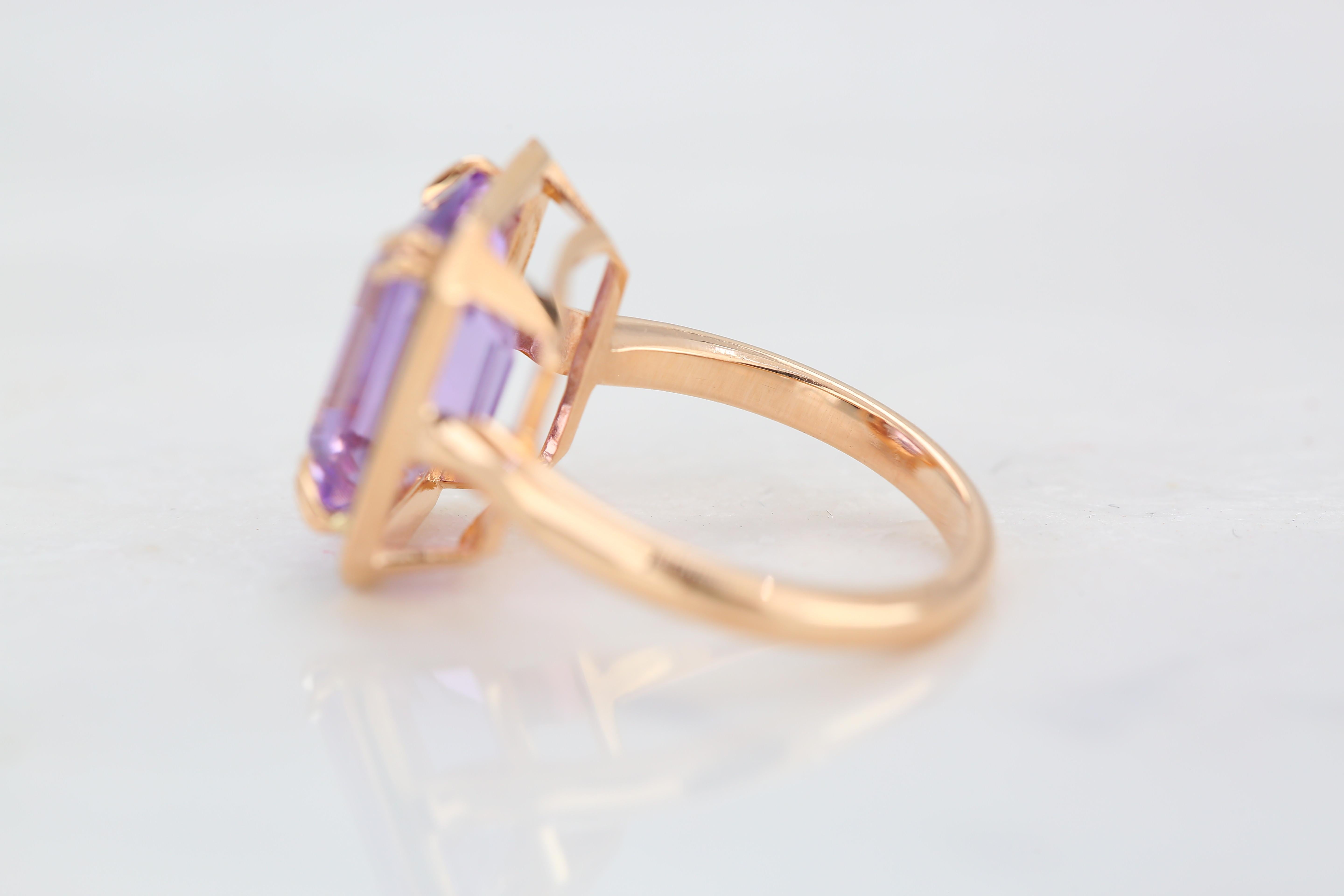 For Sale:  Art Deco Style 4.60 Ct Amethyst 14K Gold Cocktail Ring 9