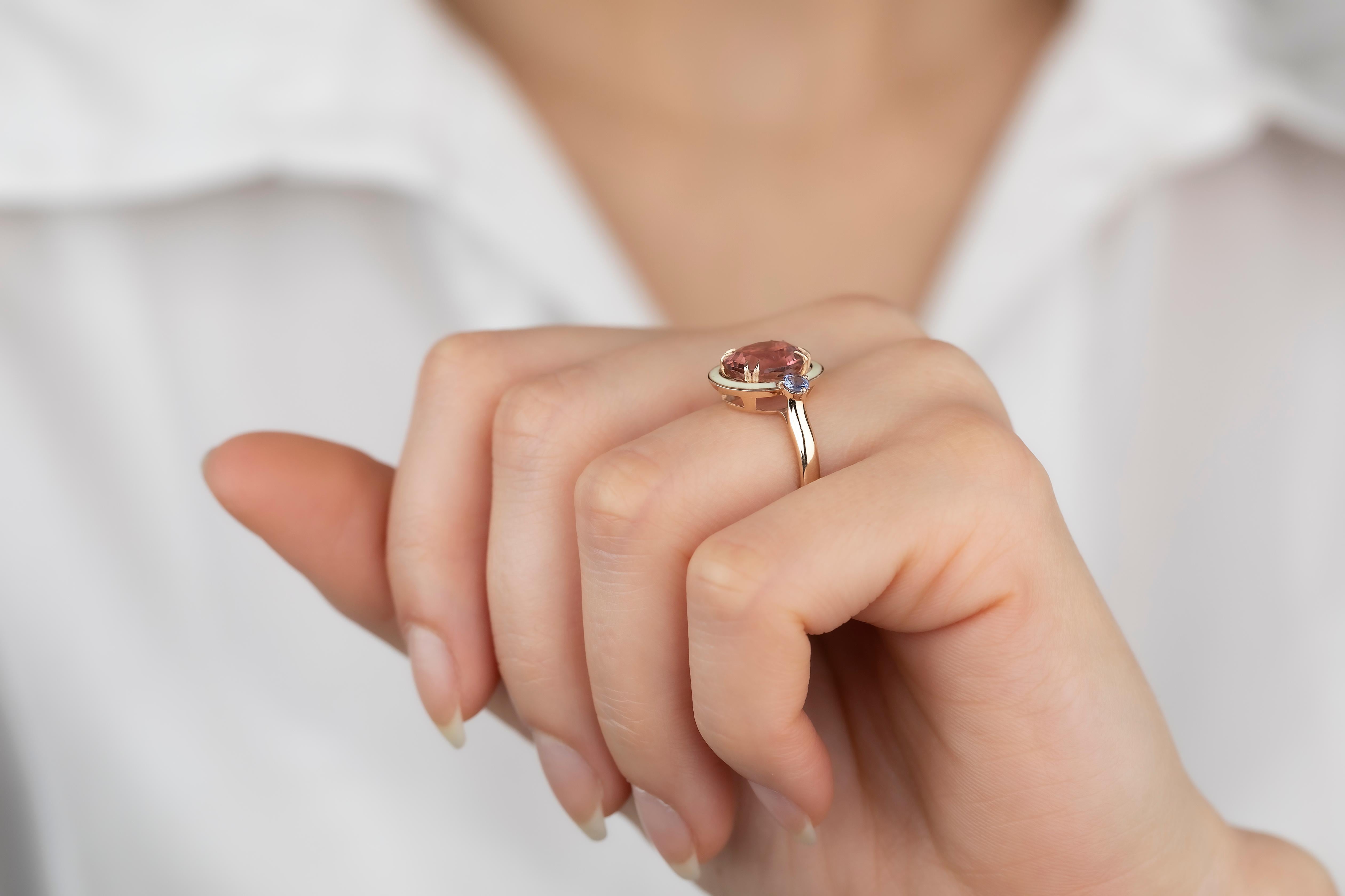For Sale:  Art Deco Style 4.60 ct Tourmaline and 0.30 Ceylon Sapphire Ring, 14K Gold Ring 19