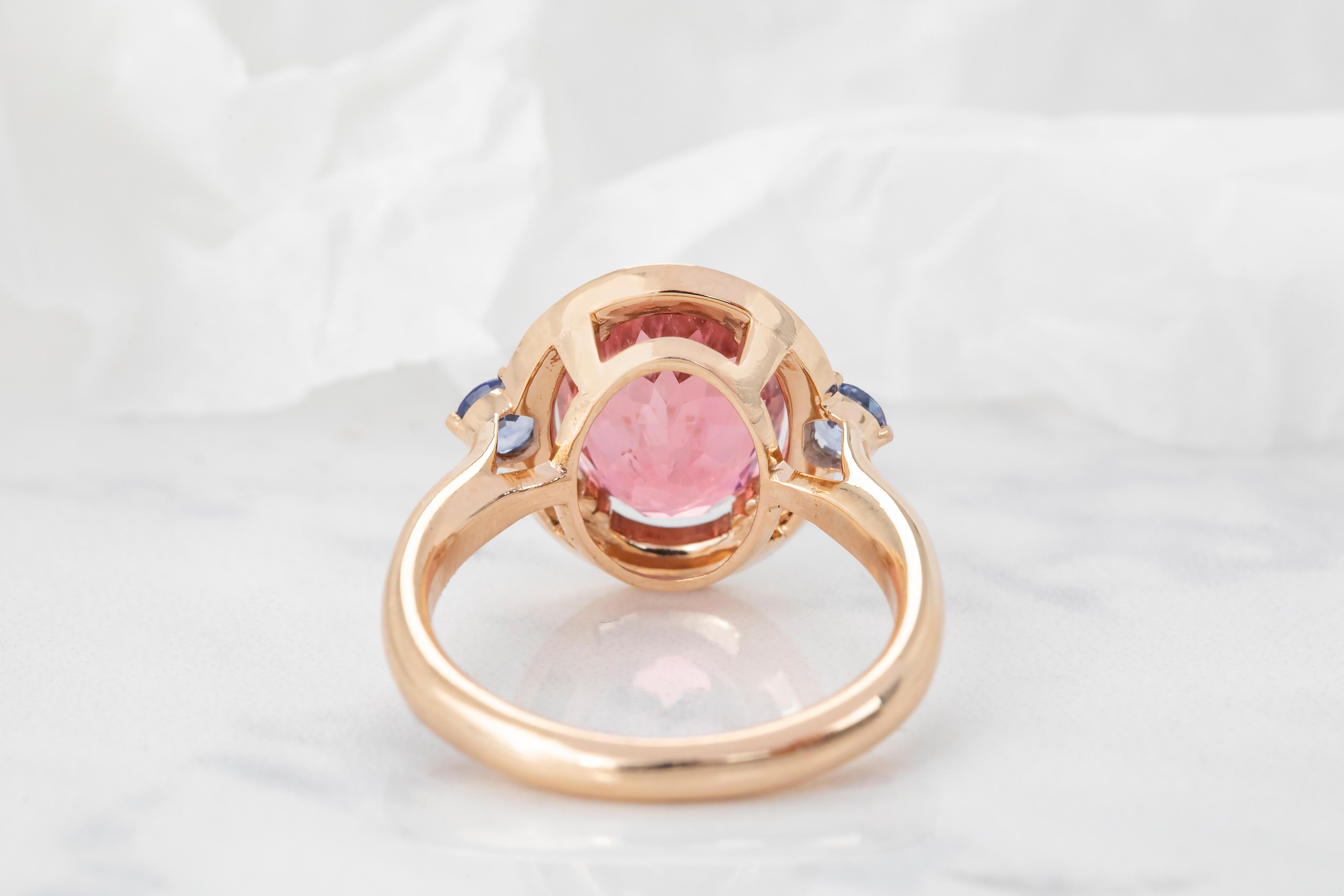 For Sale:  Art Deco Style 4.60 ct Tourmaline and 0.30 Ceylon Sapphire Ring, 14K Gold Ring 5