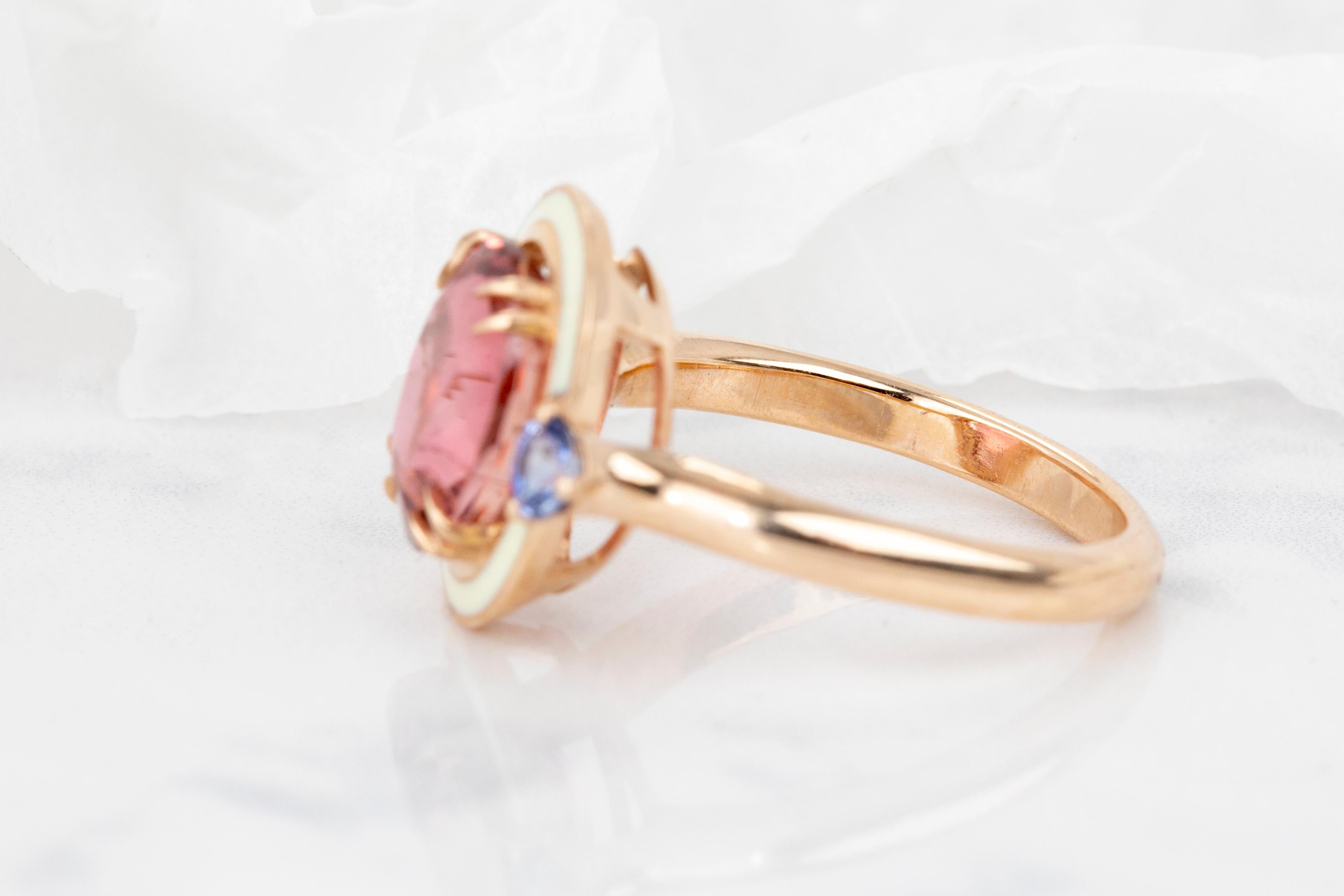 For Sale:  Art Deco Style 4.60 ct Tourmaline and 0.30 Ceylon Sapphire Ring, 14K Gold Ring 6