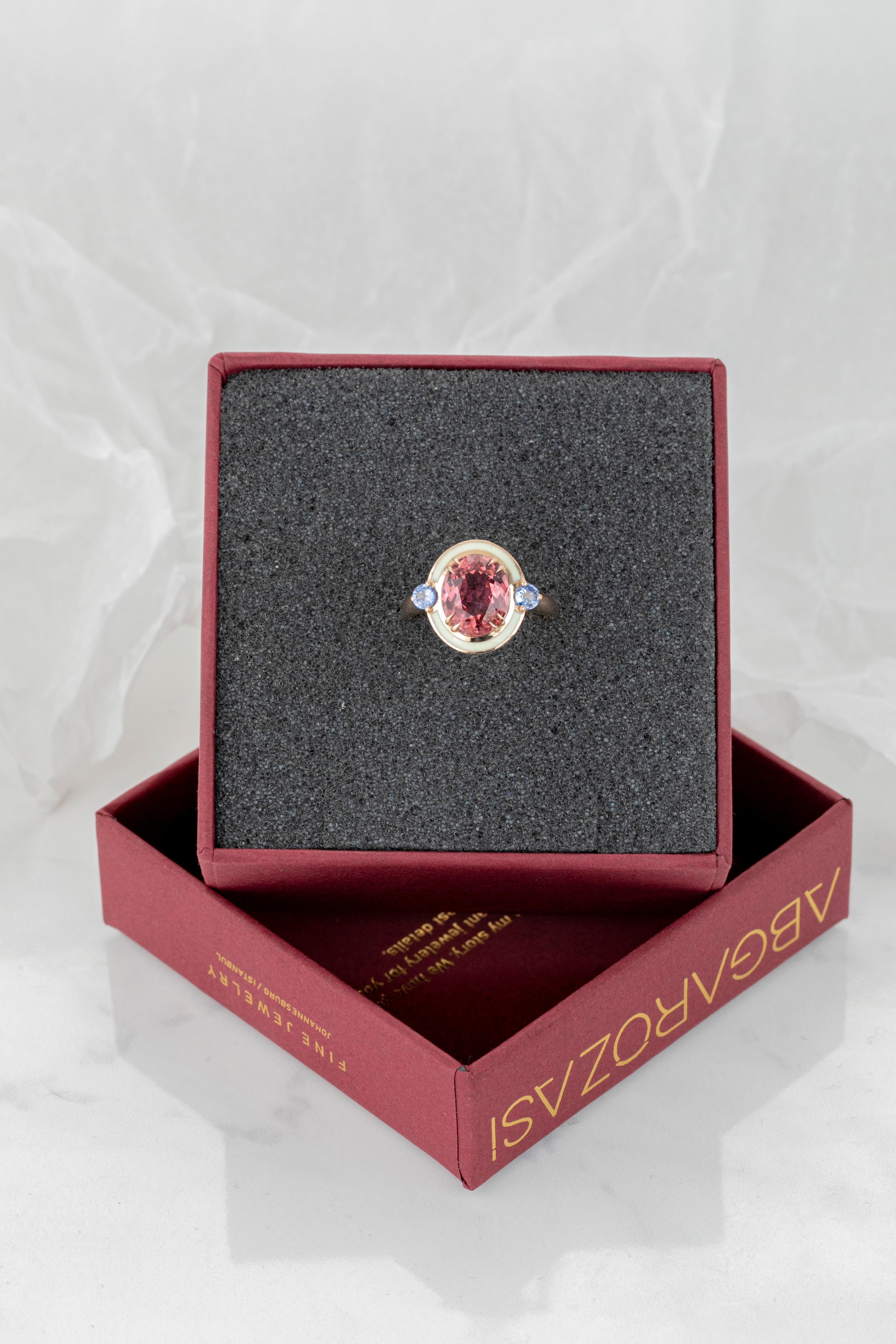 For Sale:  Art Deco Style 4.60 ct Tourmaline and 0.30 Ceylon Sapphire Ring, 14K Gold Ring 7