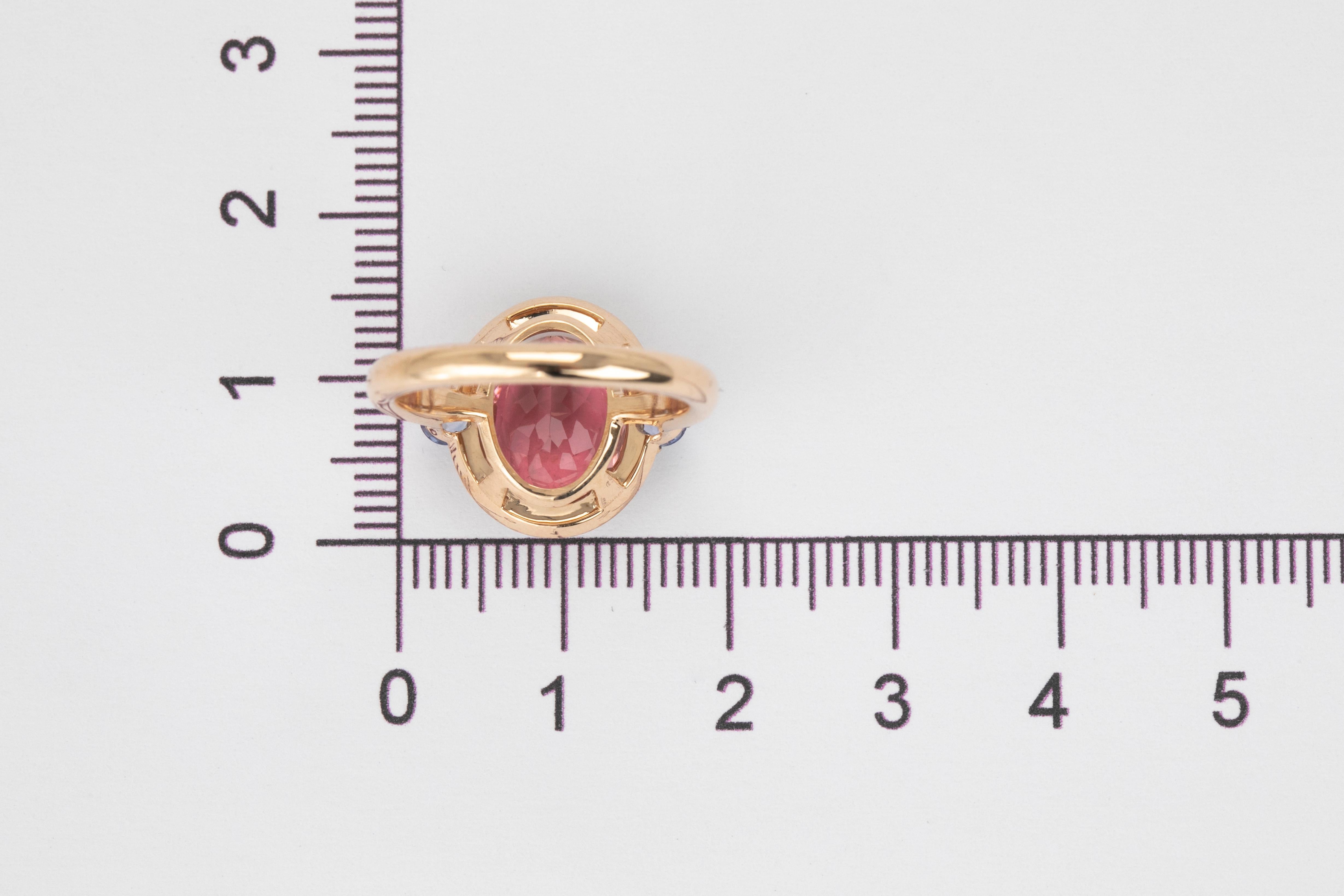 For Sale:  Art Deco Style 4.60 ct Tourmaline and 0.30 Ceylon Sapphire Ring, 14K Gold Ring 8