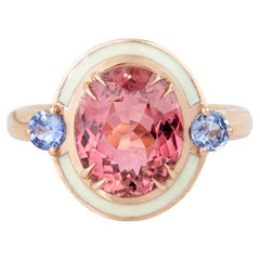 Ring im Art-Déco-Stil mit 4,60 Karat Turmalin und 0,30 Karat Ceylon-Saphir, 14 Karat Goldring