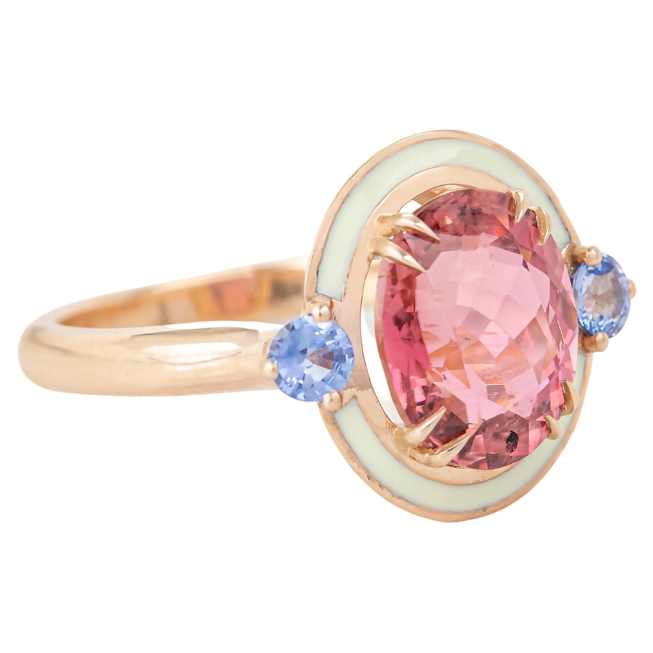 For Sale:  Art Deco Style 4.60 Ct. Tourmaline and Ceylon Sapphire 14K Gold Cocktail Ring