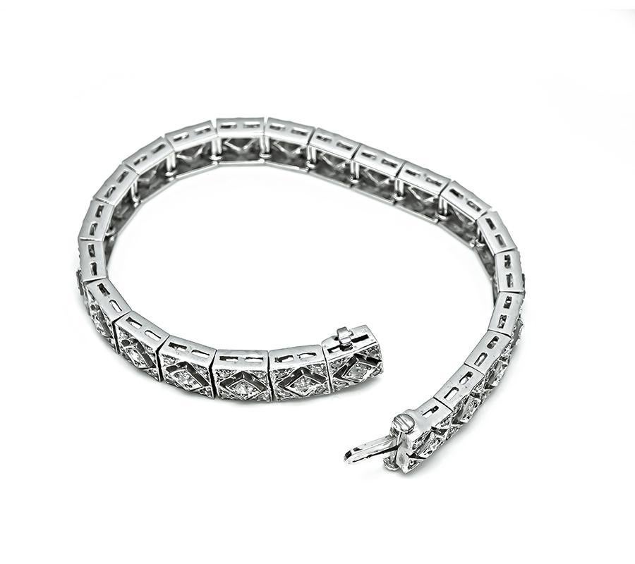 Pulsera de Oro con Diamantes Estilo Art Déco 4,60 ct Corte redondo en venta