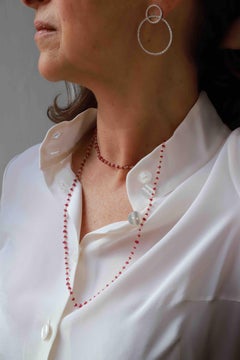 Red Ruby 48.40 Carats 18k Yellow Gold Art Deco Style Long Links Beaded Necklace