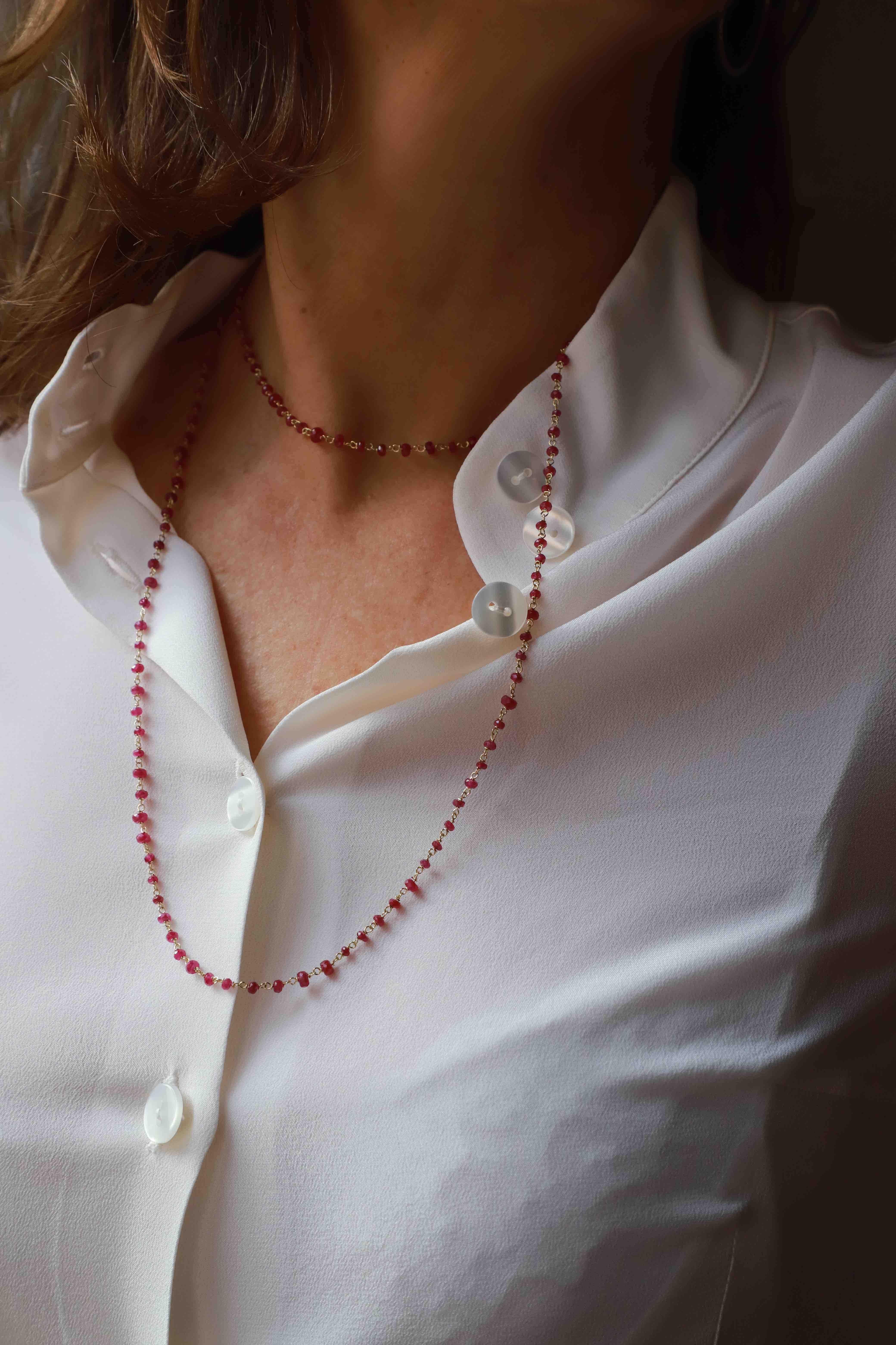 Perle Collier à maillons en or jaune 18 carats et rubis rouge 48,40 carats de style Art déco en vente