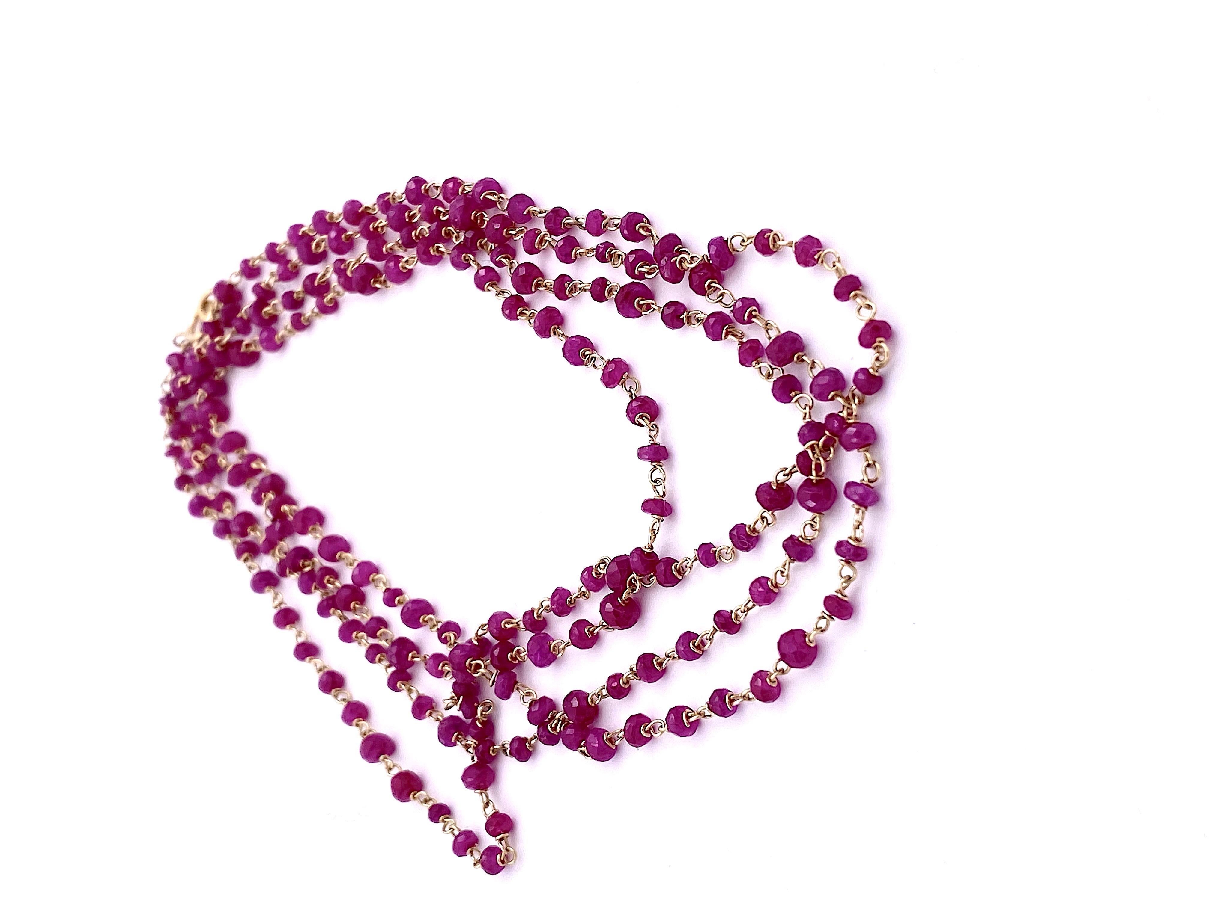Collier à maillons en or jaune 18 carats et rubis rouge 48,40 carats de style Art déco Neuf - En vente à Rome, IT