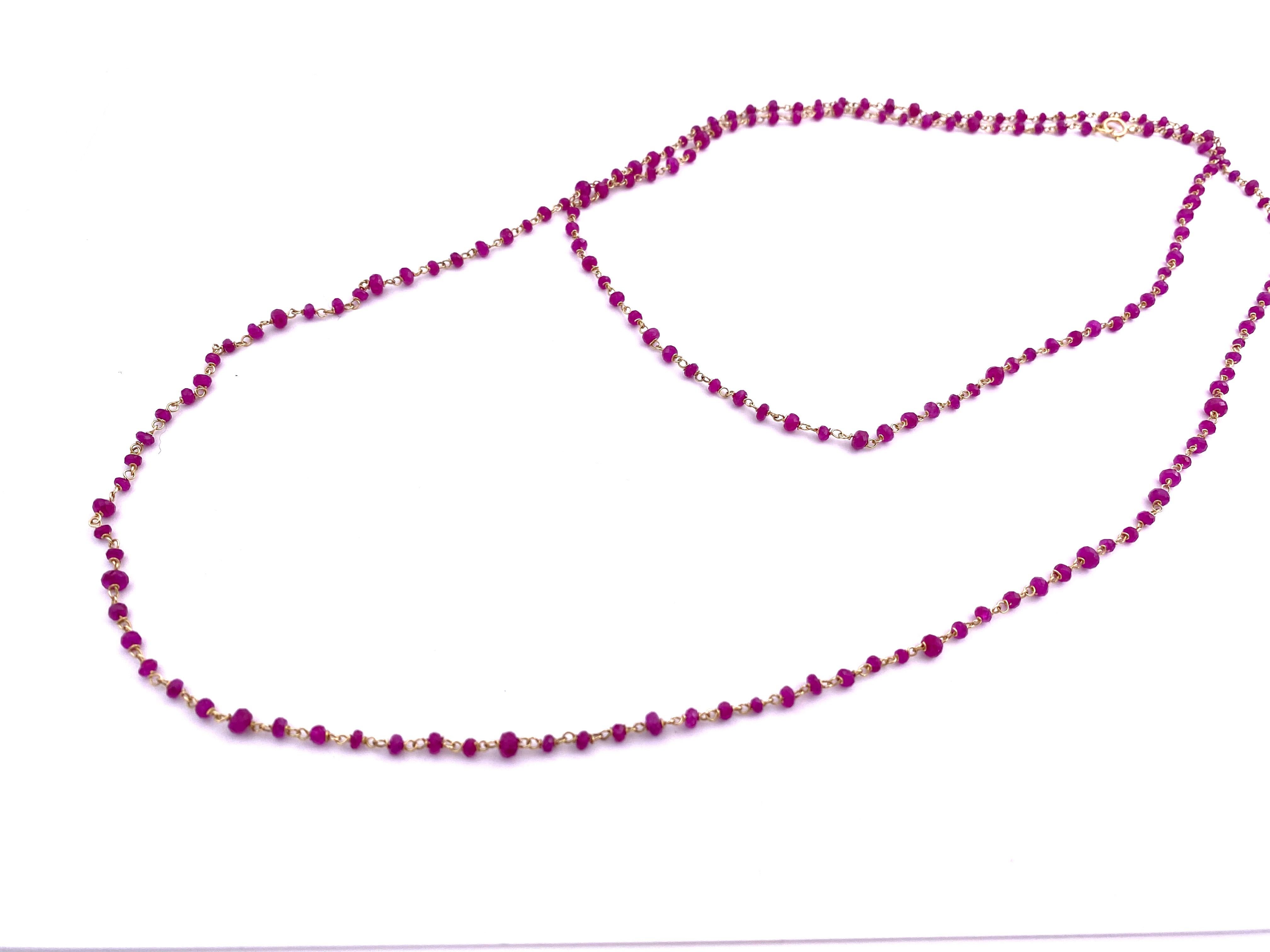 Collier à maillons en or jaune 18 carats et rubis rouge 48,40 carats de style Art déco Unisexe en vente