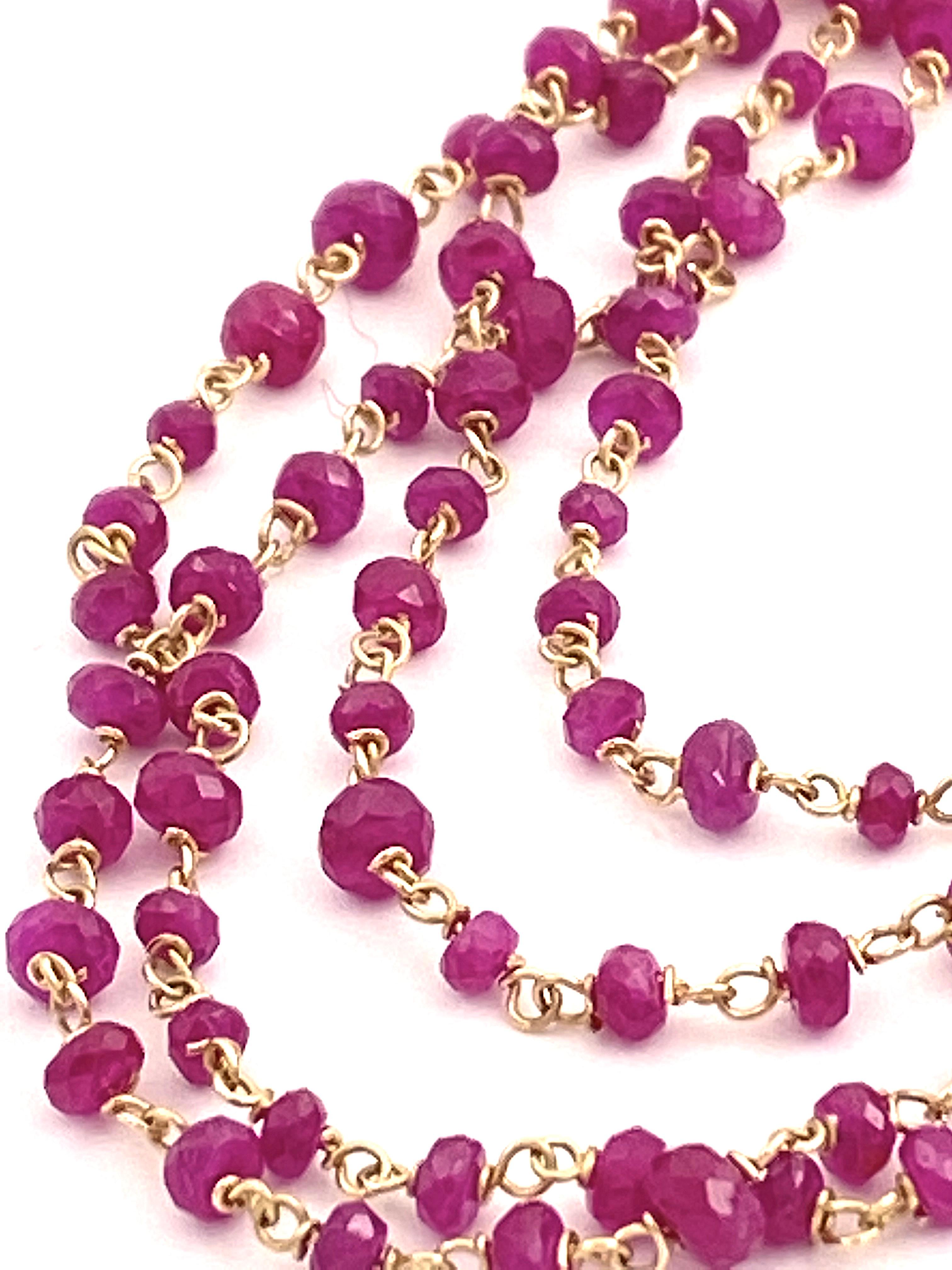 Collier à maillons en or jaune 18 carats et rubis rouge 48,40 carats de style Art déco en vente 2