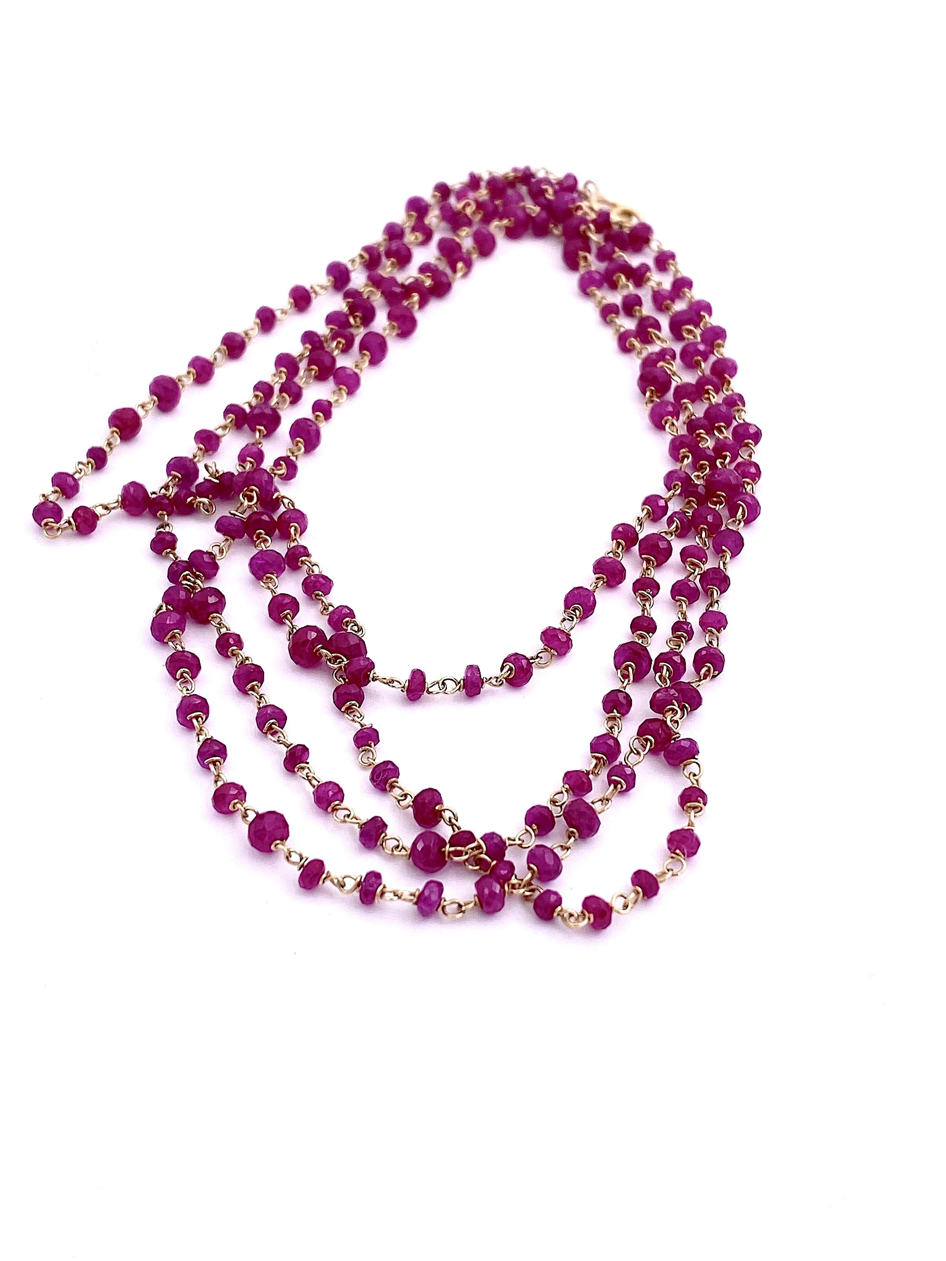 Collier à maillons en or jaune 18 carats et rubis rouge 48,40 carats de style Art déco en vente 6