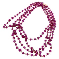 Red Ruby 48.40 Carats 18k Yellow Gold Art Deco Style Long Links Beaded Necklace