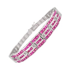 Art Deco Style 4.8Ct Wide Ruby 
Diamond Tennis Bracelet in 14K White Gold