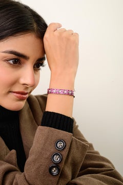 Art Deco Style 4.8Ct Wide Ruby & Diamond Tennis Bracelet in 18K White Gold