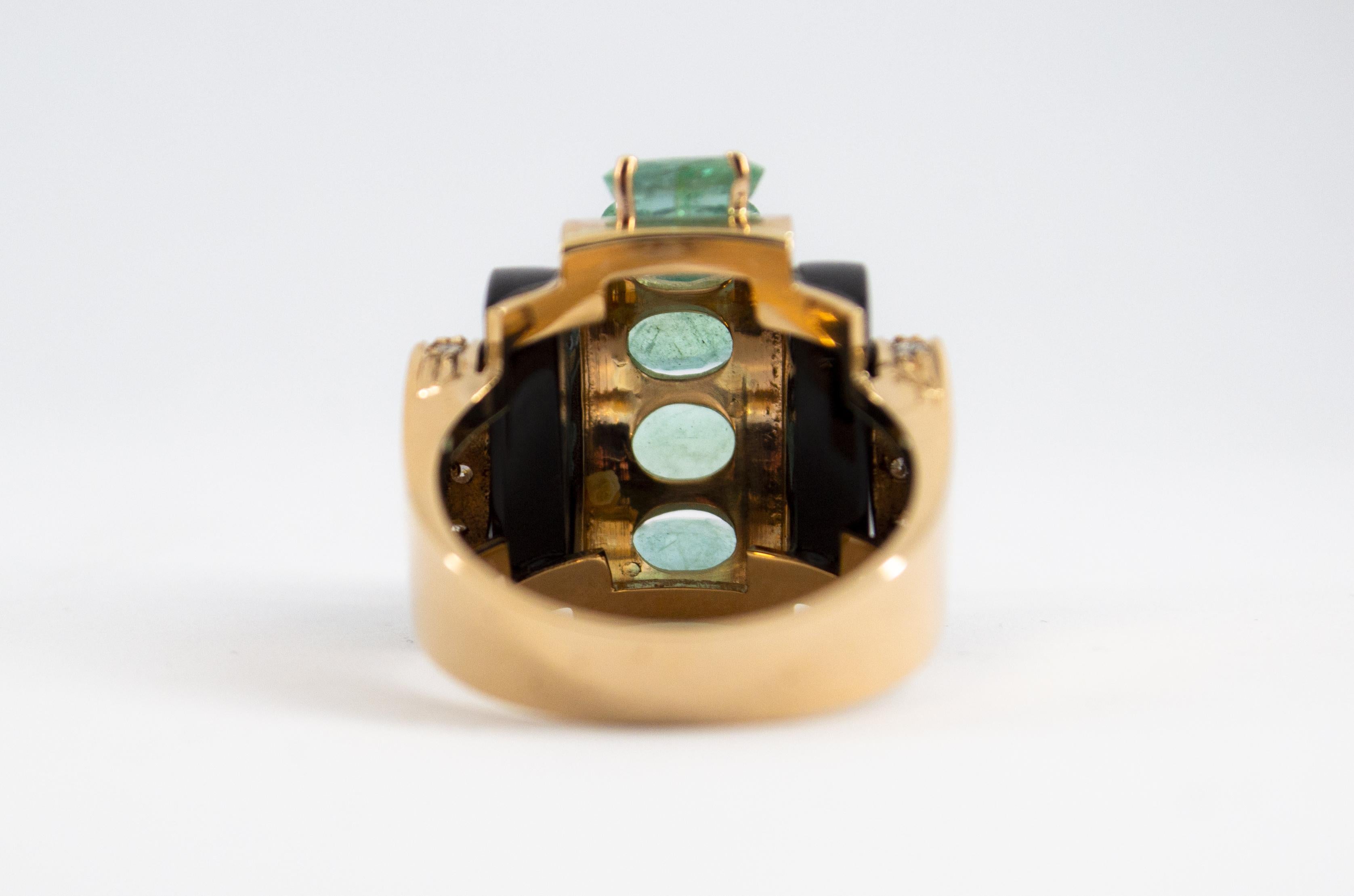 Art Deco Style 5.15 Carat White Diamond Emerald Onyx Yellow Gold Cocktail Ring 6
