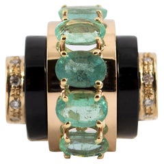 Anillo de cóctel de oro amarillo con diamante blanco esmeralda ónice de 5.15 quilates estilo art déco