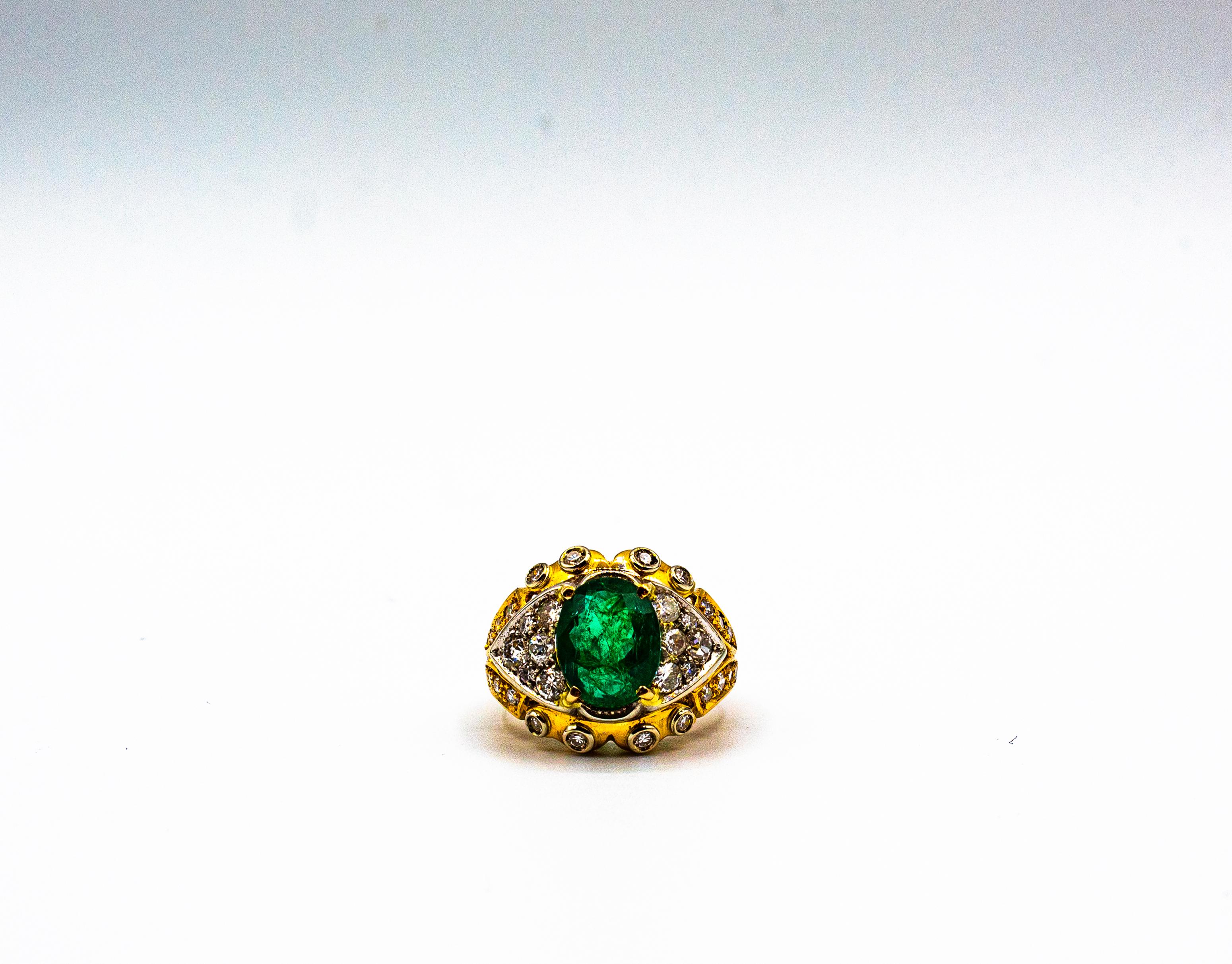 Art Deco Style 5.20 Carat Emerald White Diamond Yellow Gold Cocktail Ring For Sale 5