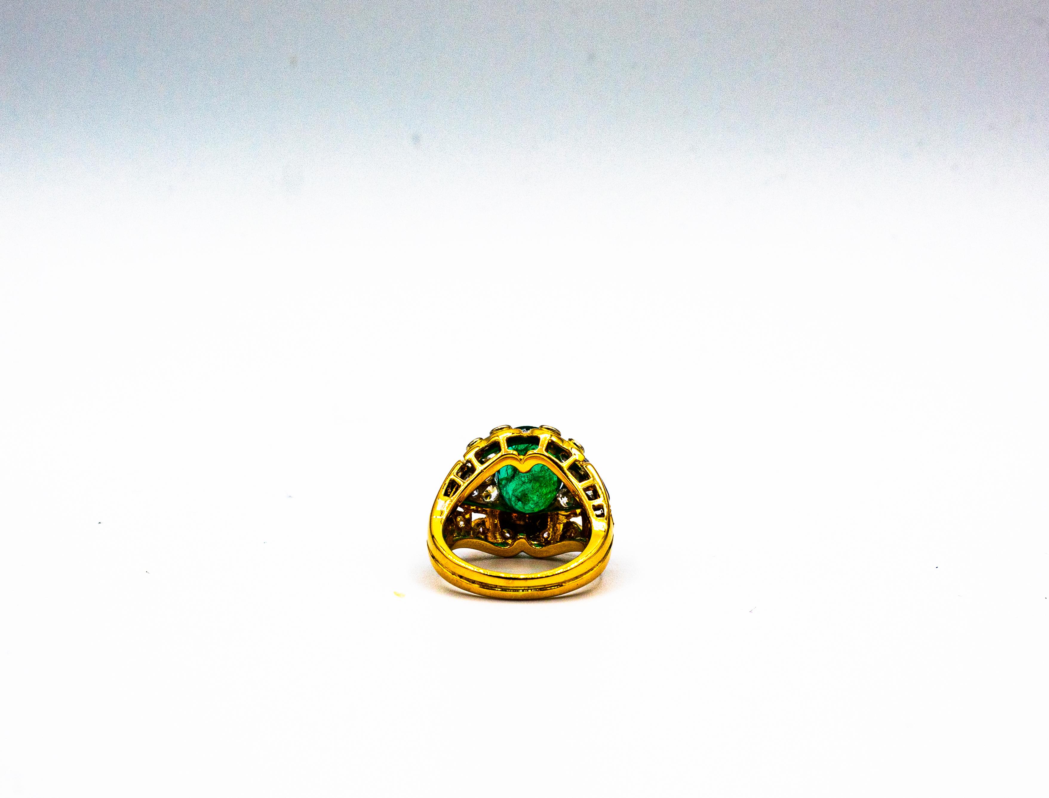 Art Deco Style 5.20 Carat Emerald White Diamond Yellow Gold Cocktail Ring For Sale 7