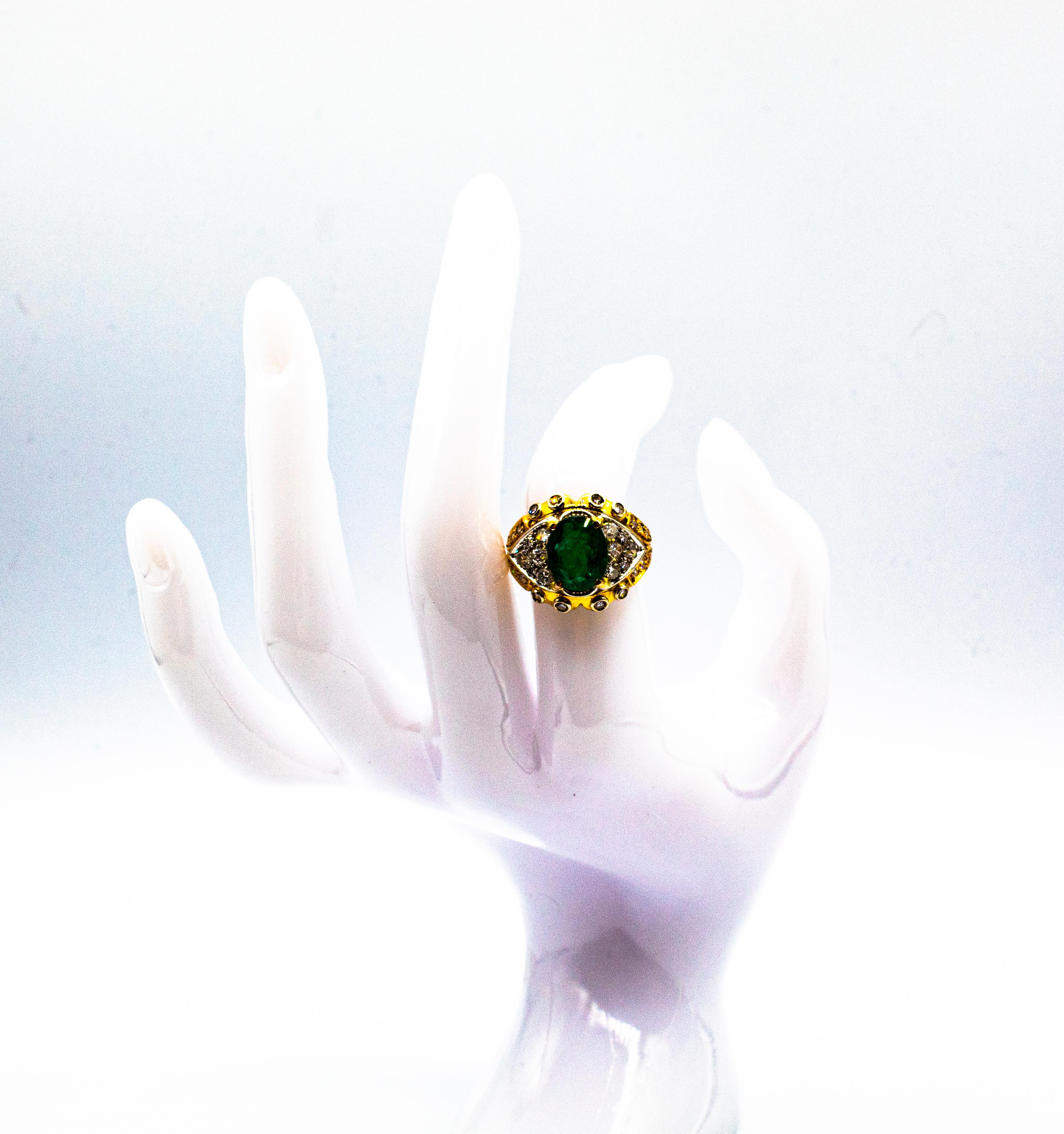 Art Deco Style 5.20 Carat Emerald White Diamond Yellow Gold Cocktail Ring For Sale 9