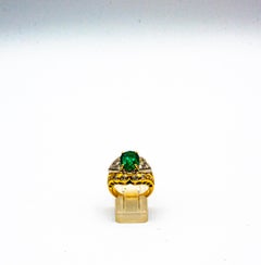 Art Deco Style 5.20 Carat Emerald White Diamond Yellow Gold Cocktail Ring