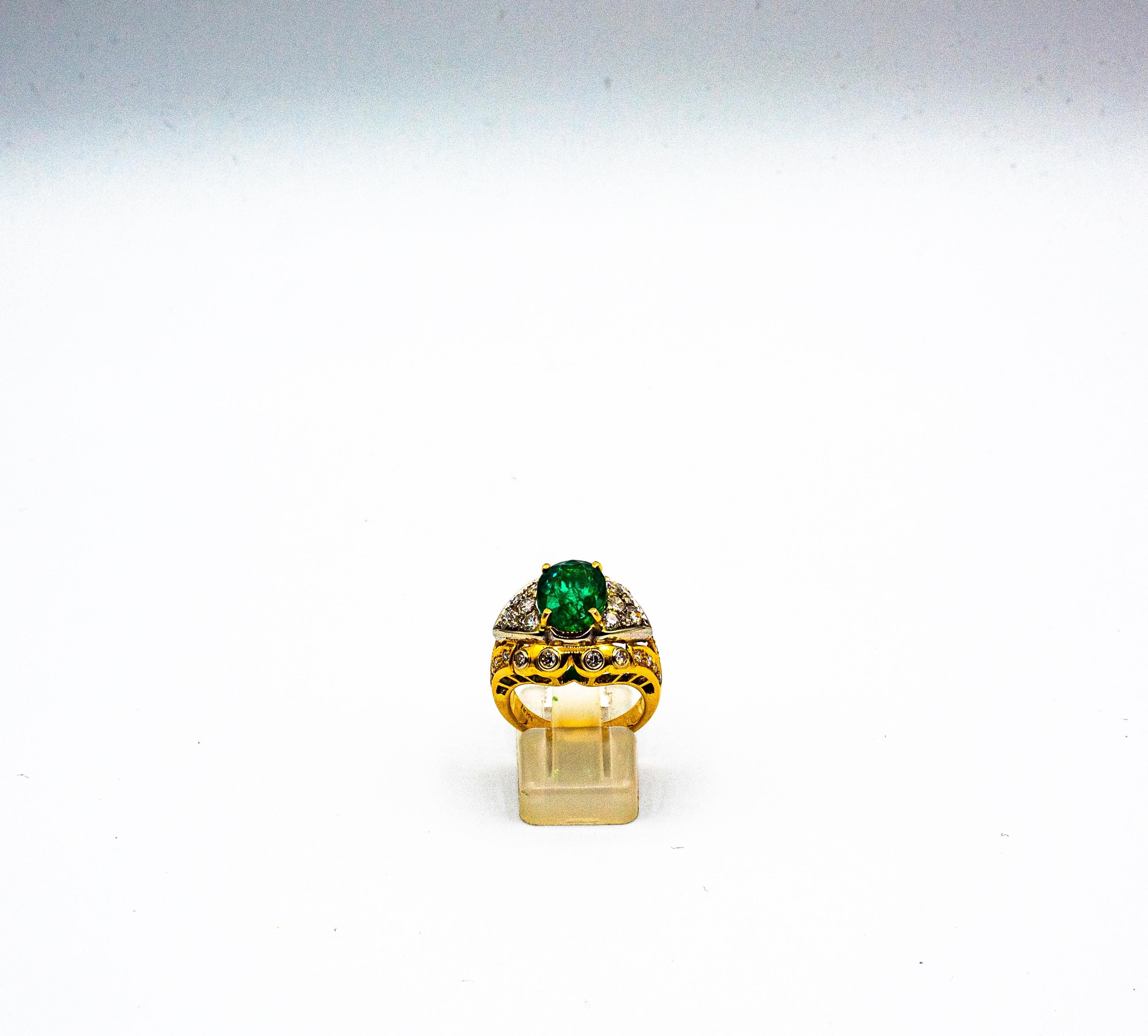 Brilliant Cut Art Deco Style 5.20 Carat Emerald White Diamond Yellow Gold Cocktail Ring For Sale