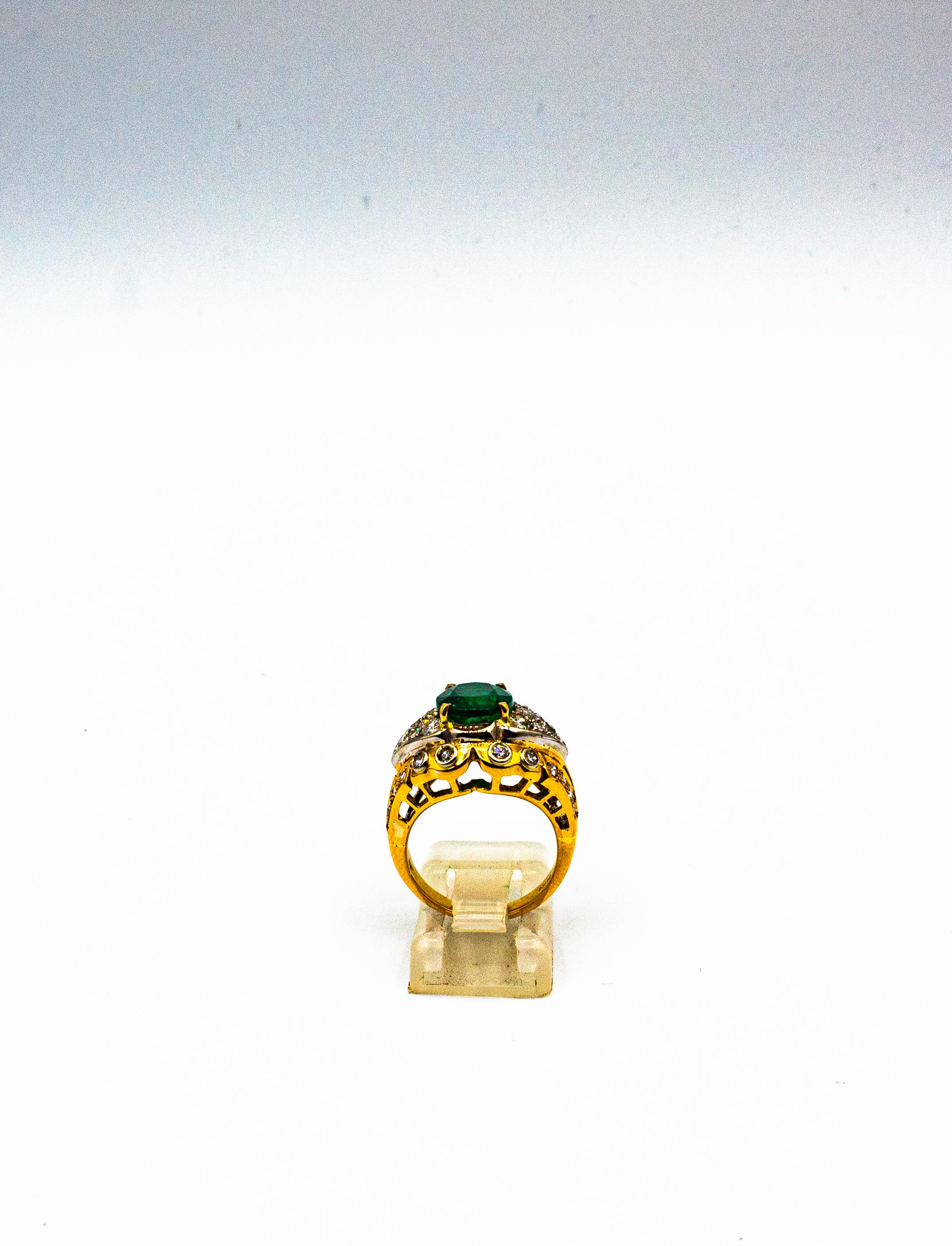 Women's or Men's Art Deco Style 5.20 Carat Emerald White Diamond Yellow Gold Cocktail Ring For Sale