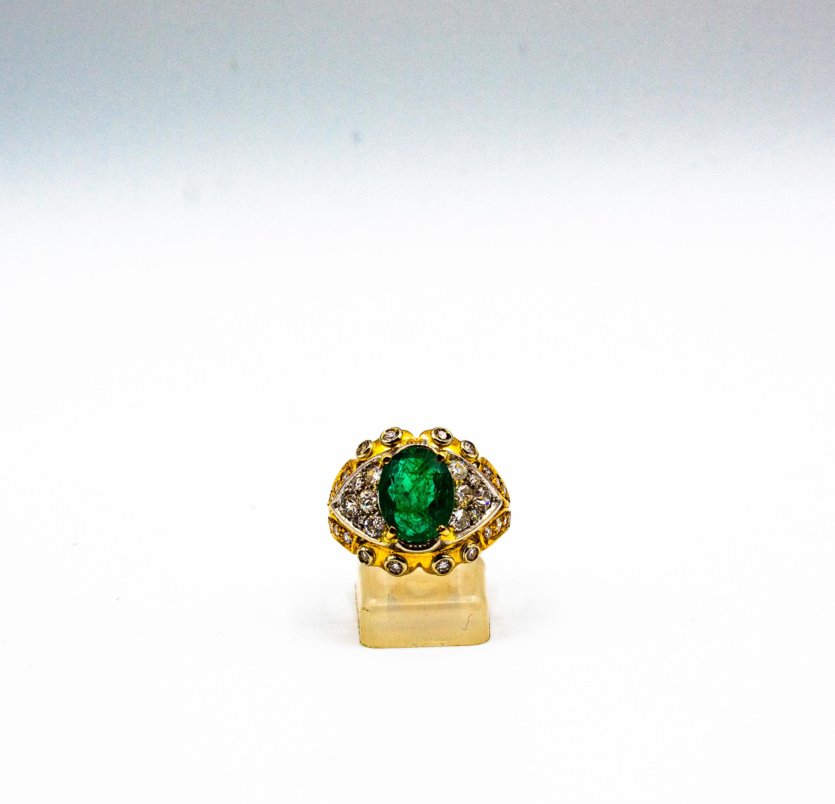 Art Deco Style 5.20 Carat Emerald White Diamond Yellow Gold Cocktail Ring For Sale 2