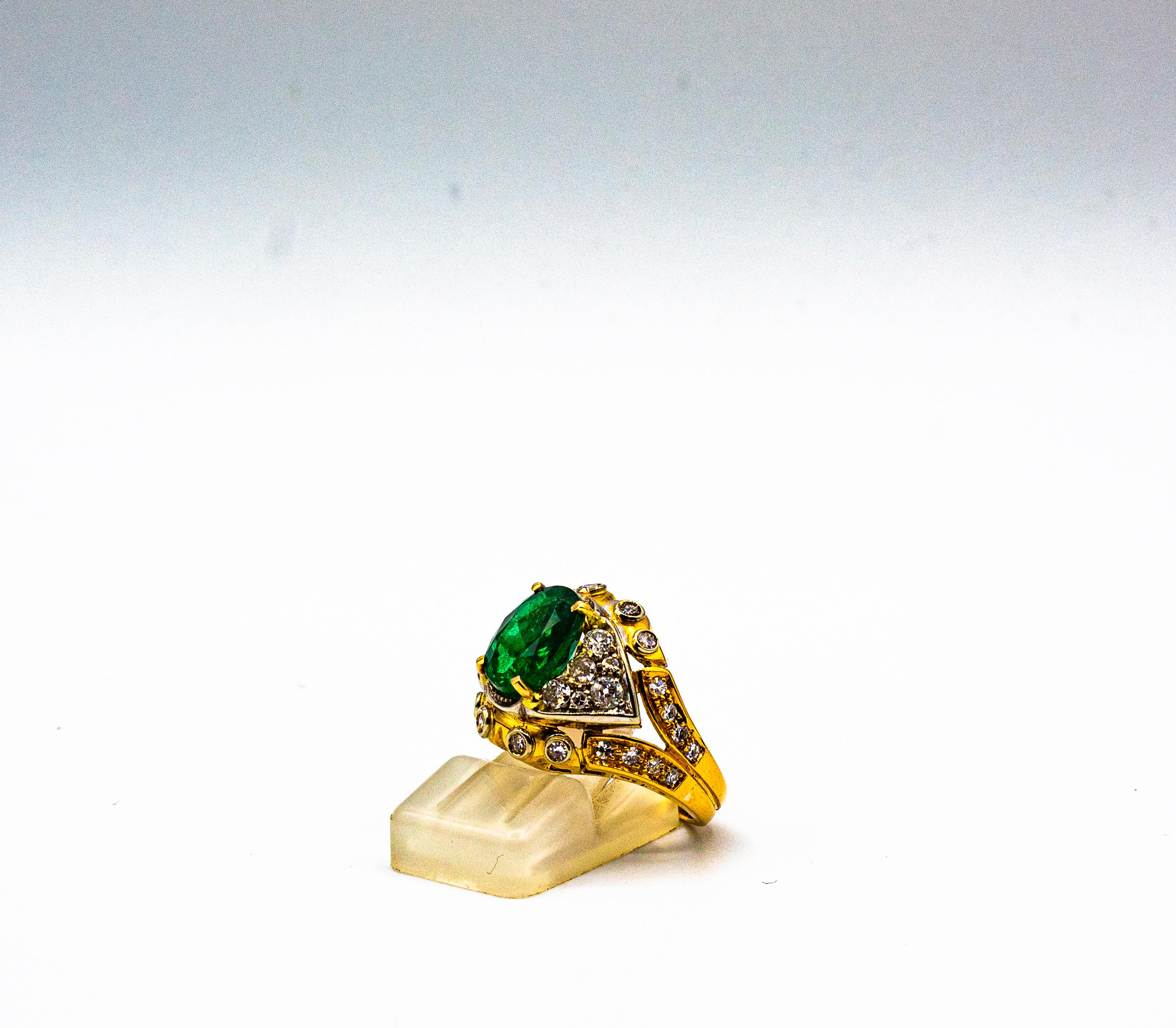 Art Deco Style 5.20 Carat Emerald White Diamond Yellow Gold Cocktail Ring For Sale 3