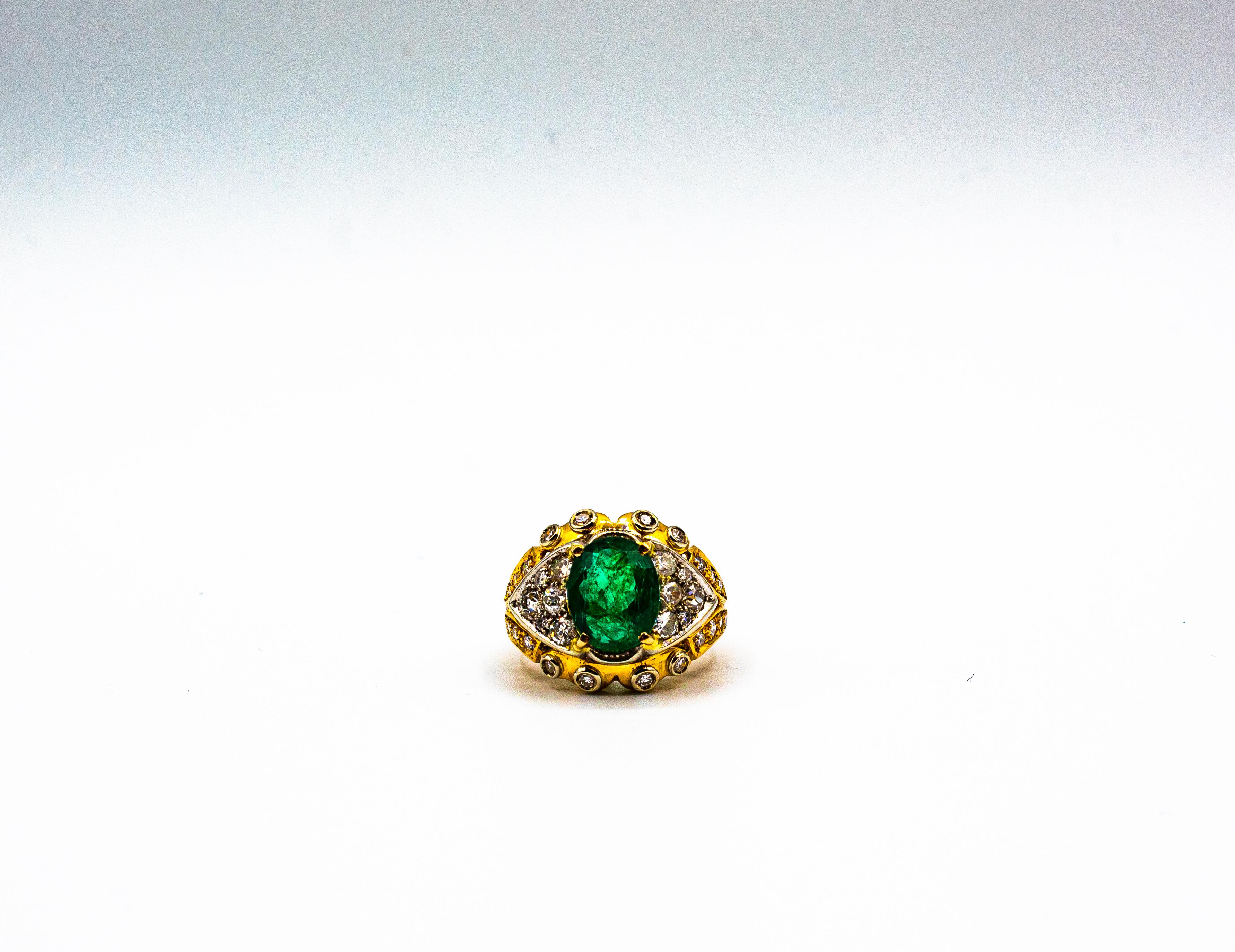 Art Deco Style 5.20 Carat Emerald White Diamond Yellow Gold Cocktail Ring For Sale 4