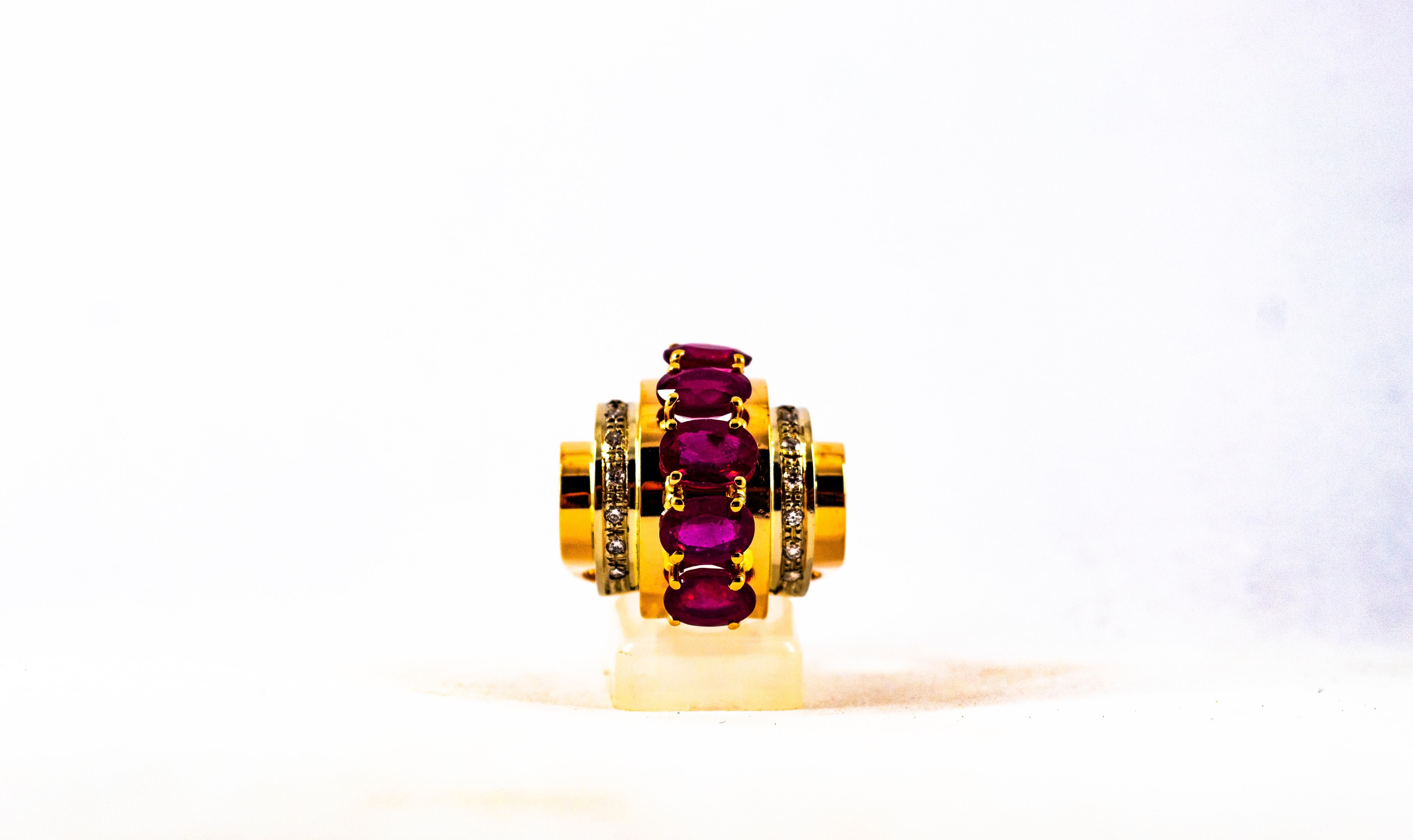 Art Deco Style 5.30 Carat White Diamond Oval Cut Ruby Yellow Gold Cocktail Ring 5