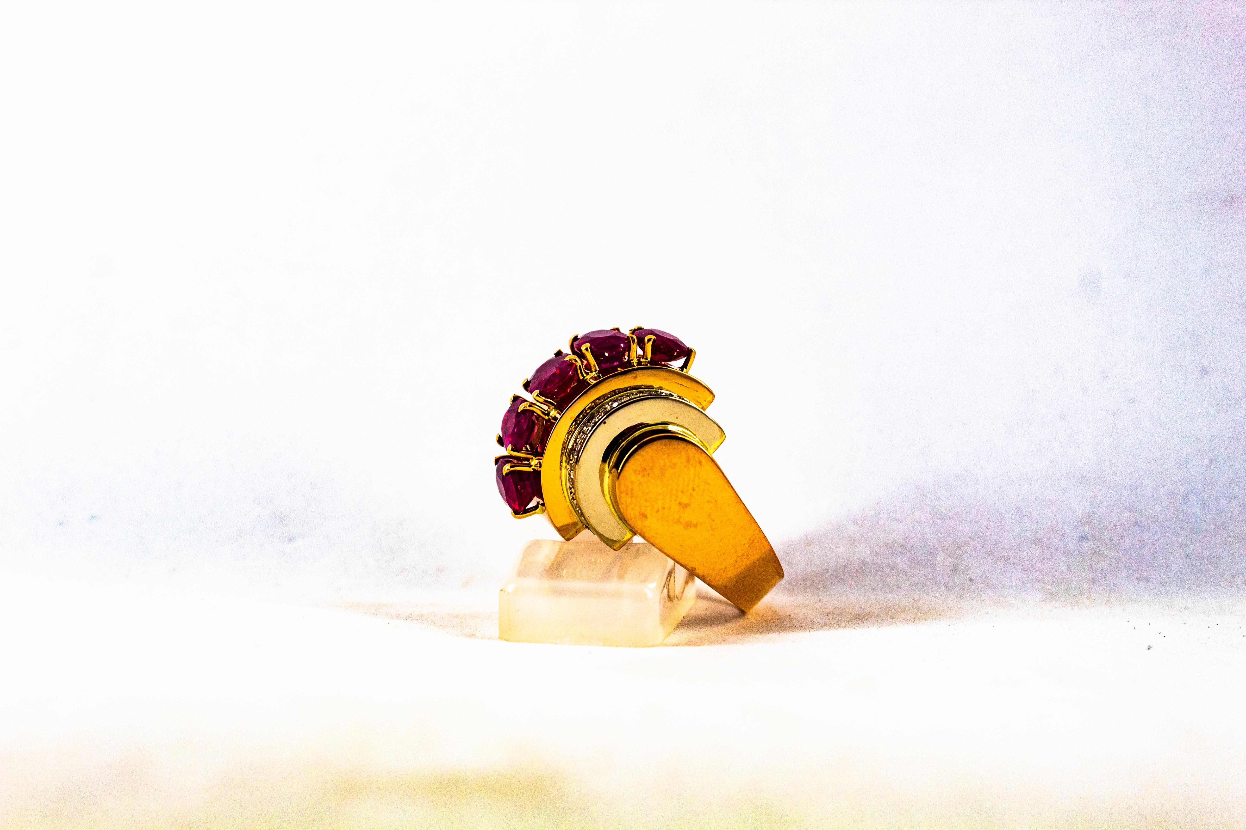 Art Deco Style 5.30 Carat White Diamond Oval Cut Ruby Yellow Gold Cocktail Ring For Sale 6