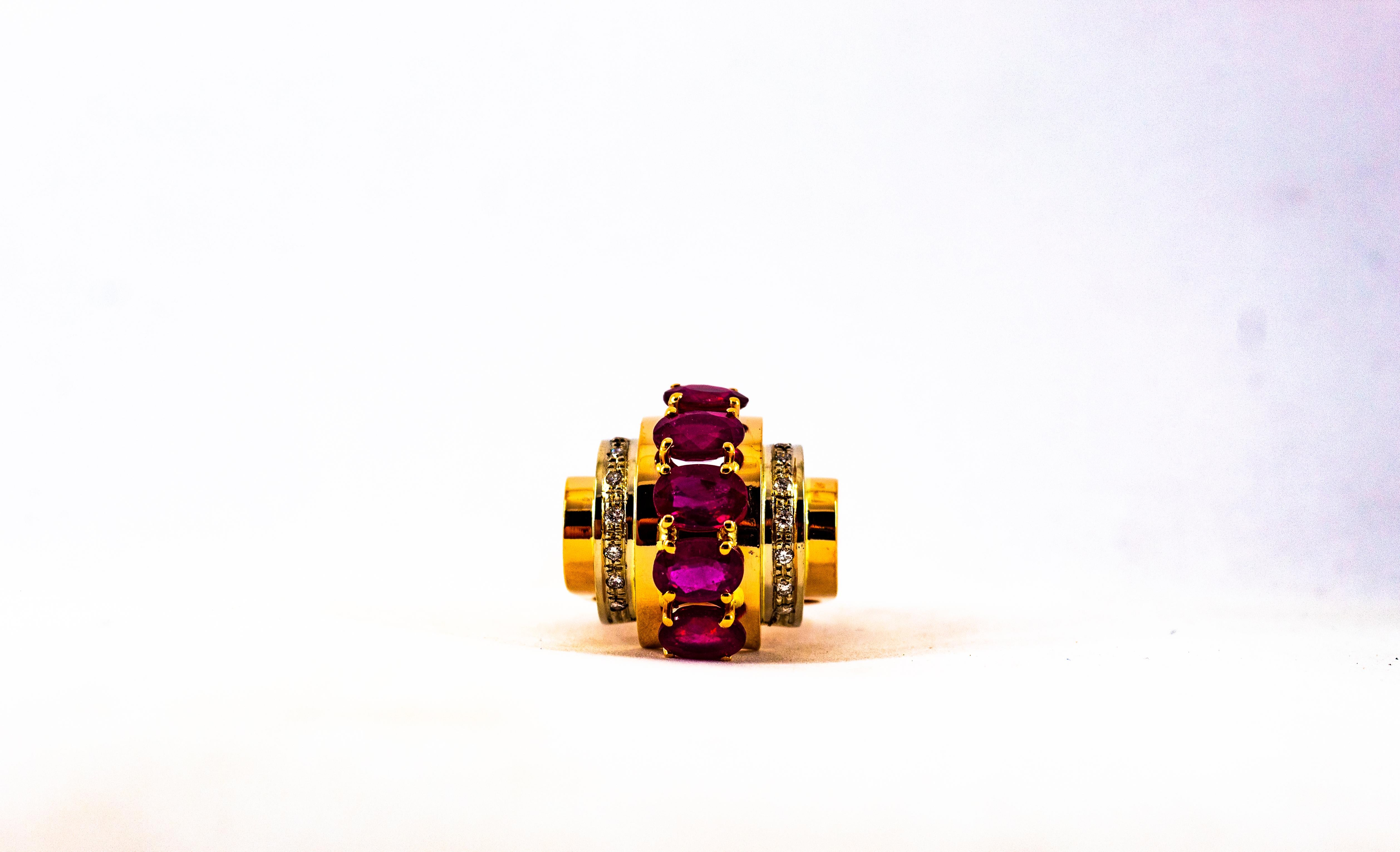 Anillo de cóctel de oro amarillo con diamante blanco talla oval de 5.30 quilates y rubí estilo art déco 6