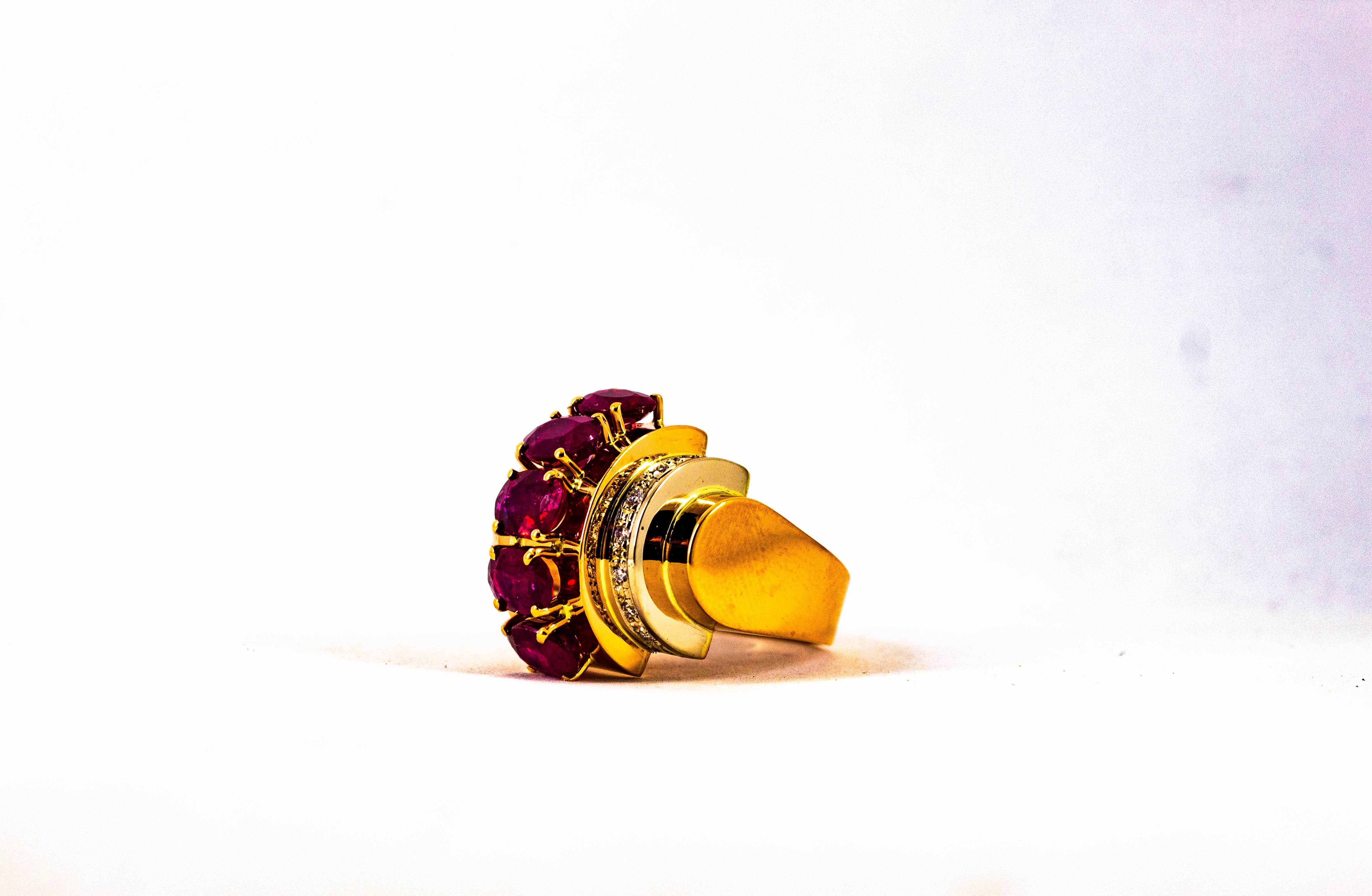 Art Deco Style 5.30 Carat White Diamond Oval Cut Ruby Yellow Gold Cocktail Ring For Sale 8