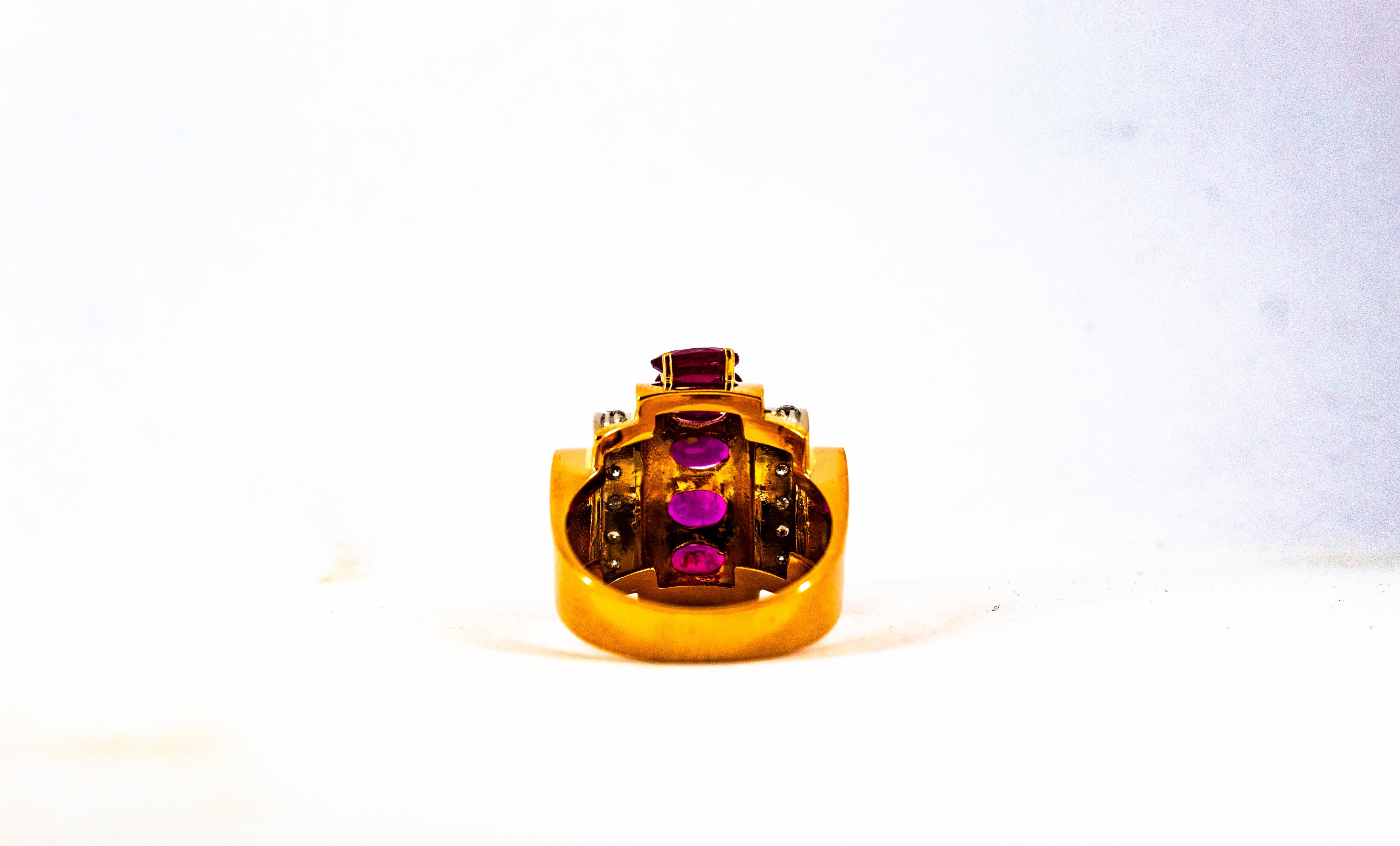 Bague cocktail en or jaune de style Art déco avec diamant blanc de 5.30 carat et rubis de taille ovale en vente 10