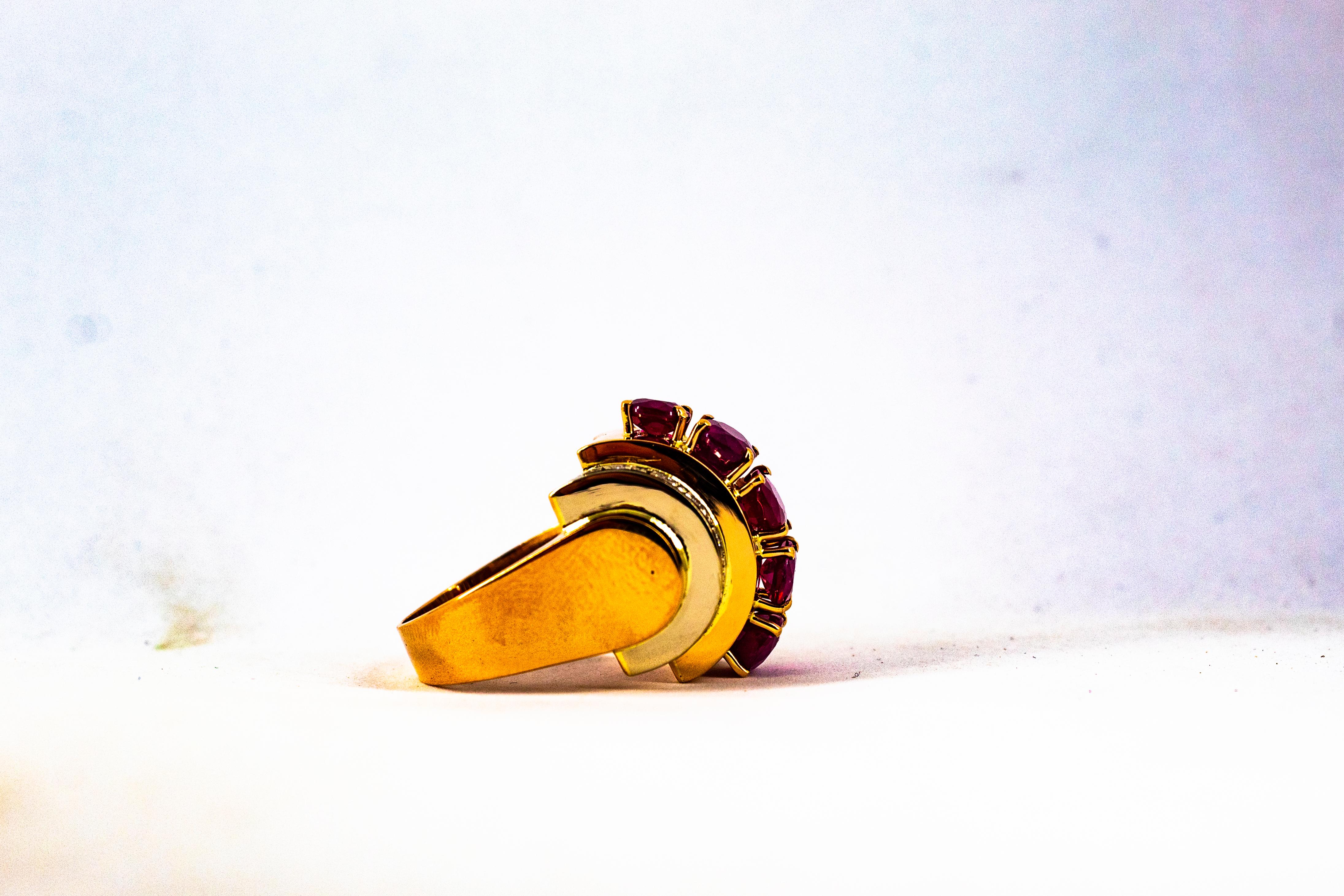 Art Deco Style 5.30 Carat White Diamond Oval Cut Ruby Yellow Gold Cocktail Ring For Sale 11