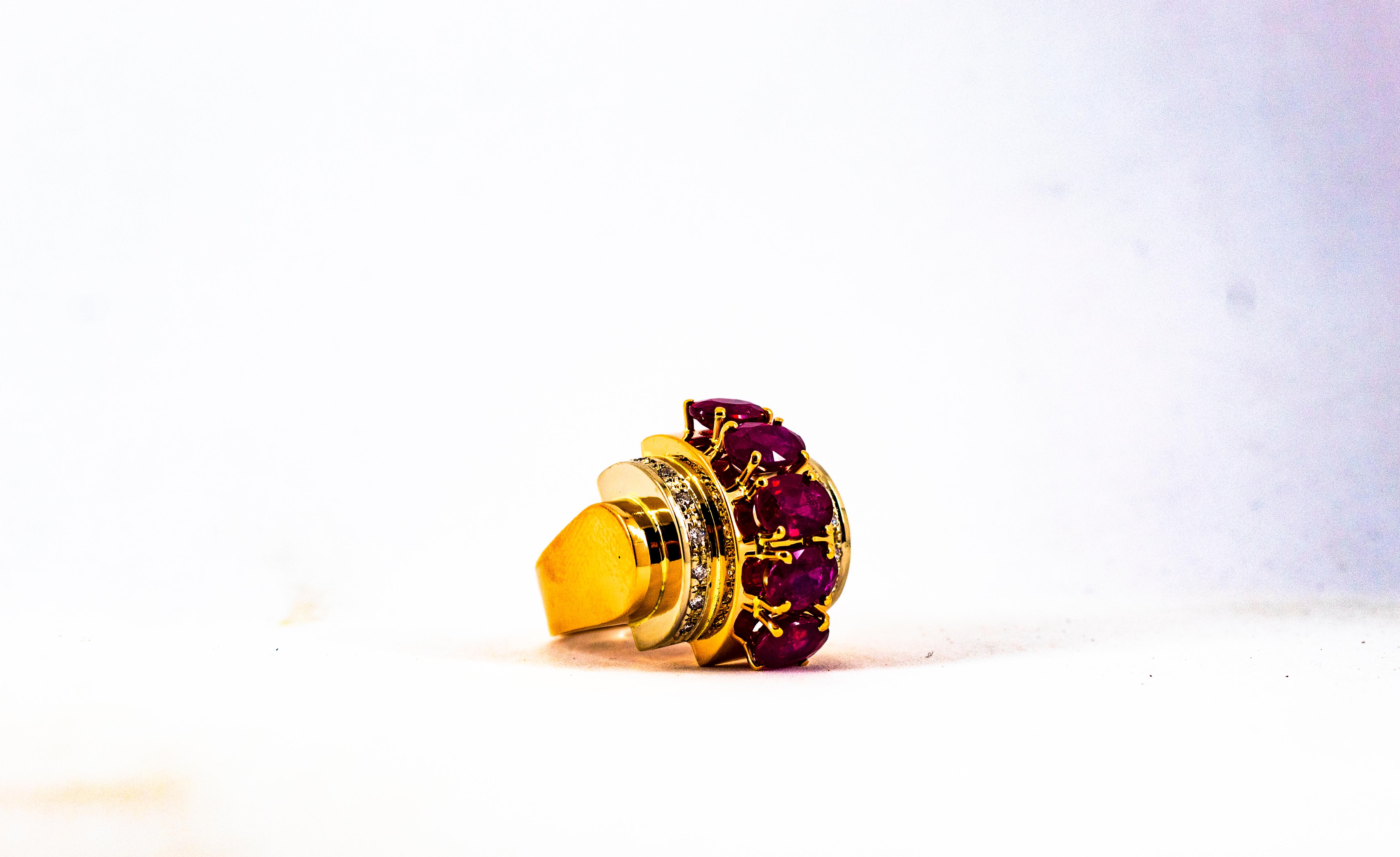 Art Deco Style 5.30 Carat White Diamond Oval Cut Ruby Yellow Gold Cocktail Ring For Sale 12