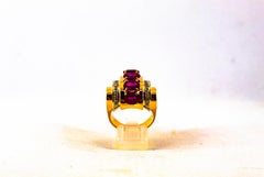 Art Deco Style 5.30 Carat White Diamond Oval Cut Ruby Yellow Gold Cocktail Ring