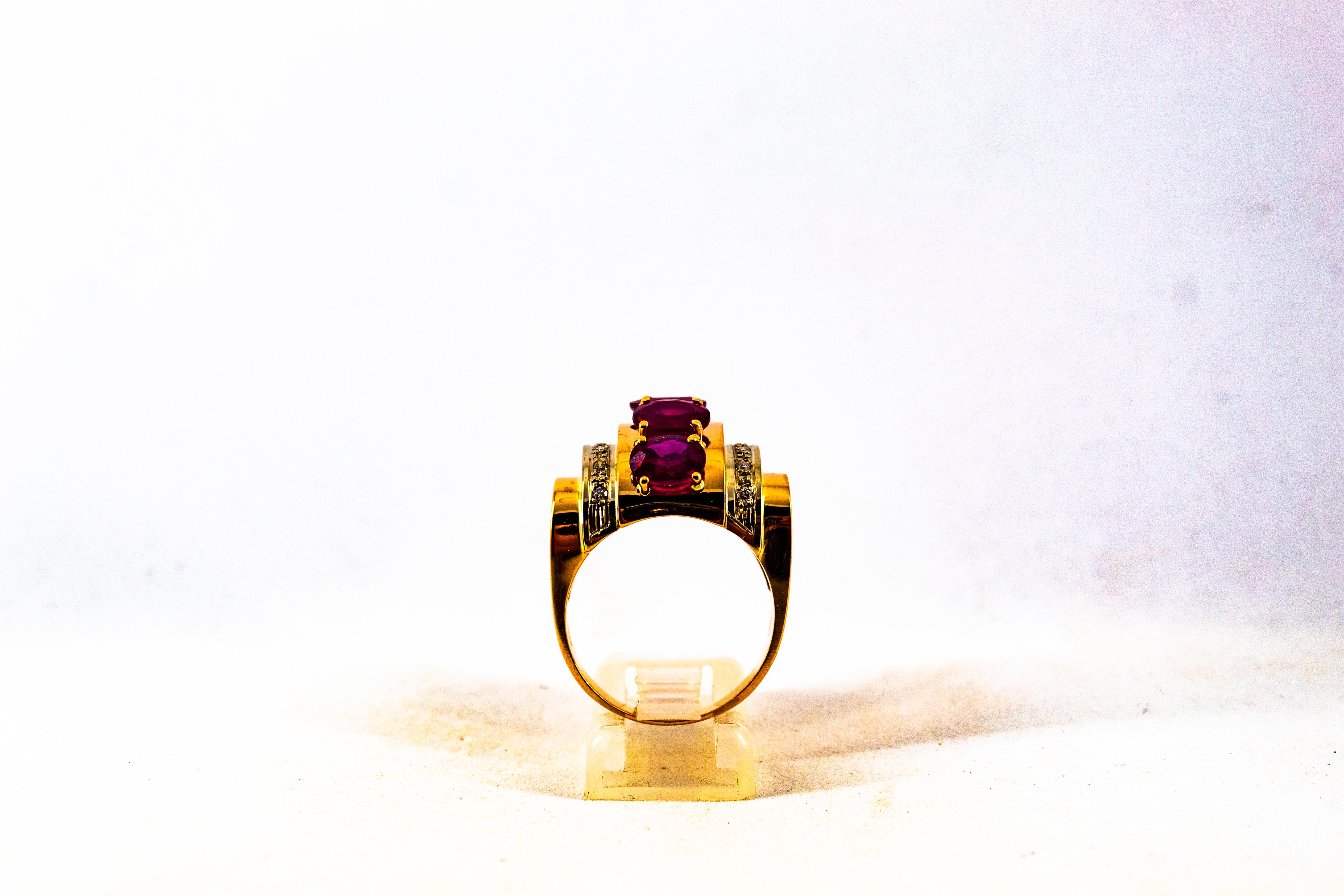 Art Deco Style 5.30 Carat White Diamond Oval Cut Ruby Yellow Gold Cocktail Ring For Sale 1