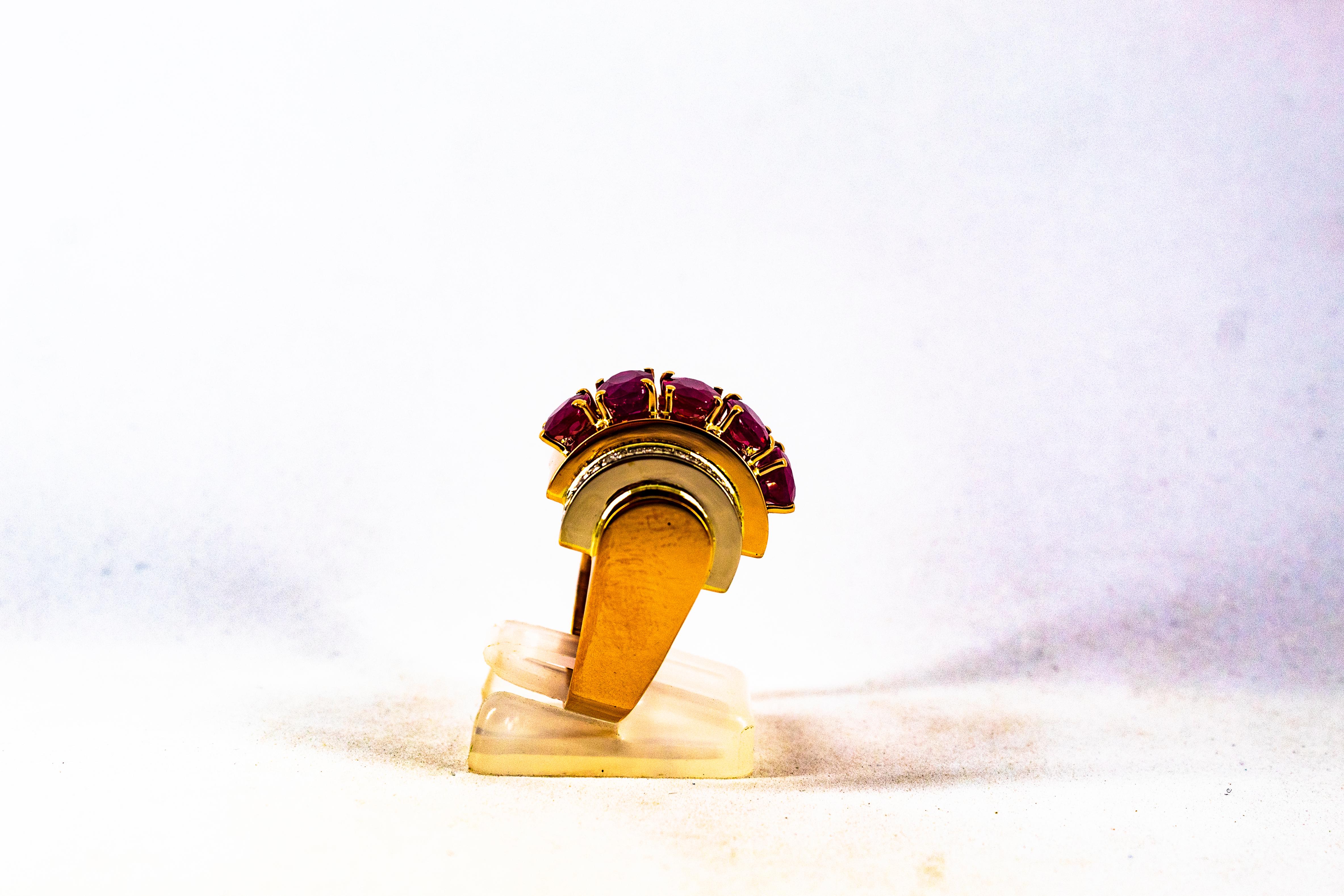 Art Deco Style 5.30 Carat White Diamond Oval Cut Ruby Yellow Gold Cocktail Ring 2