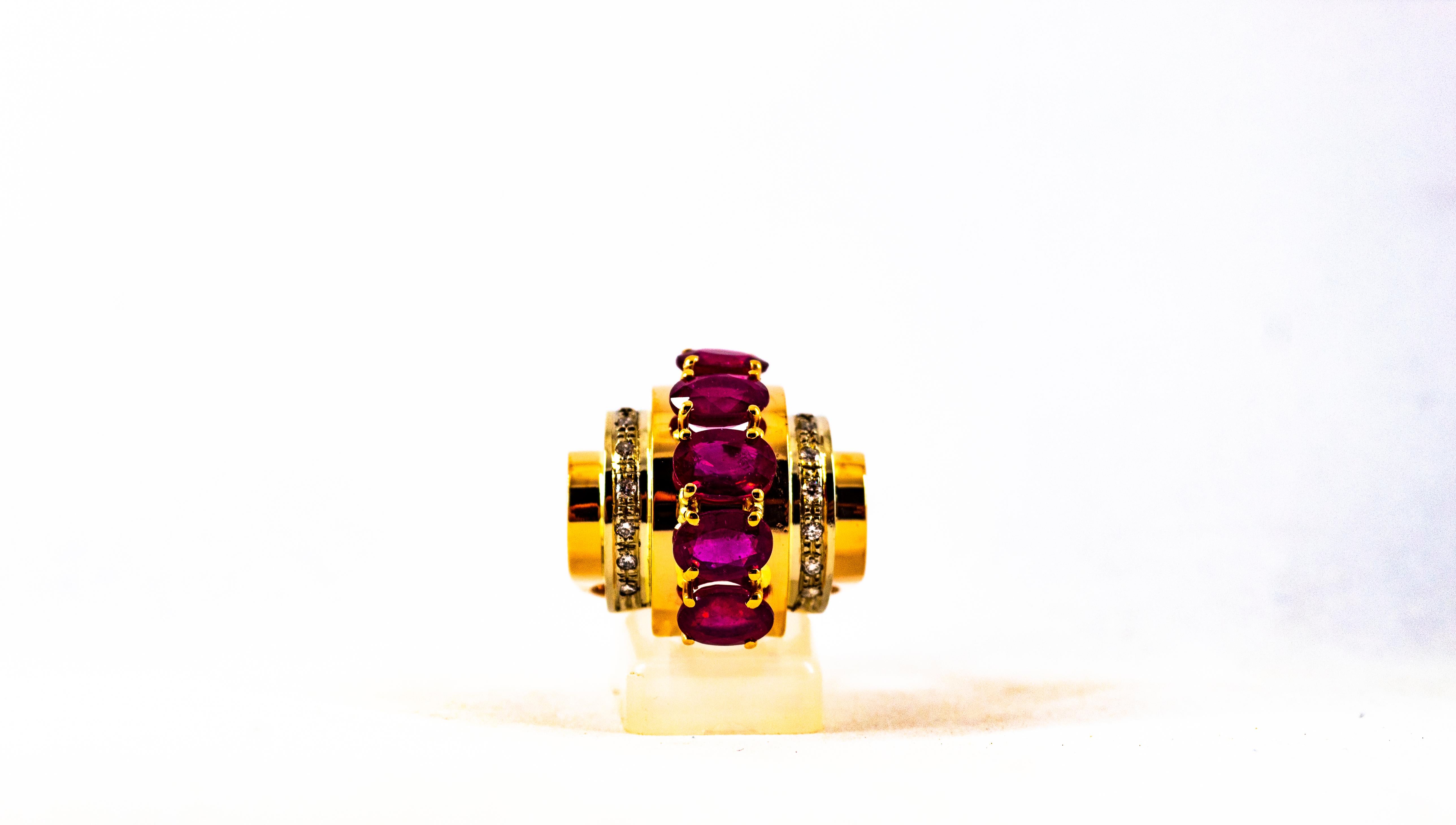 Art Deco Style 5.30 Carat White Diamond Oval Cut Ruby Yellow Gold Cocktail Ring 4