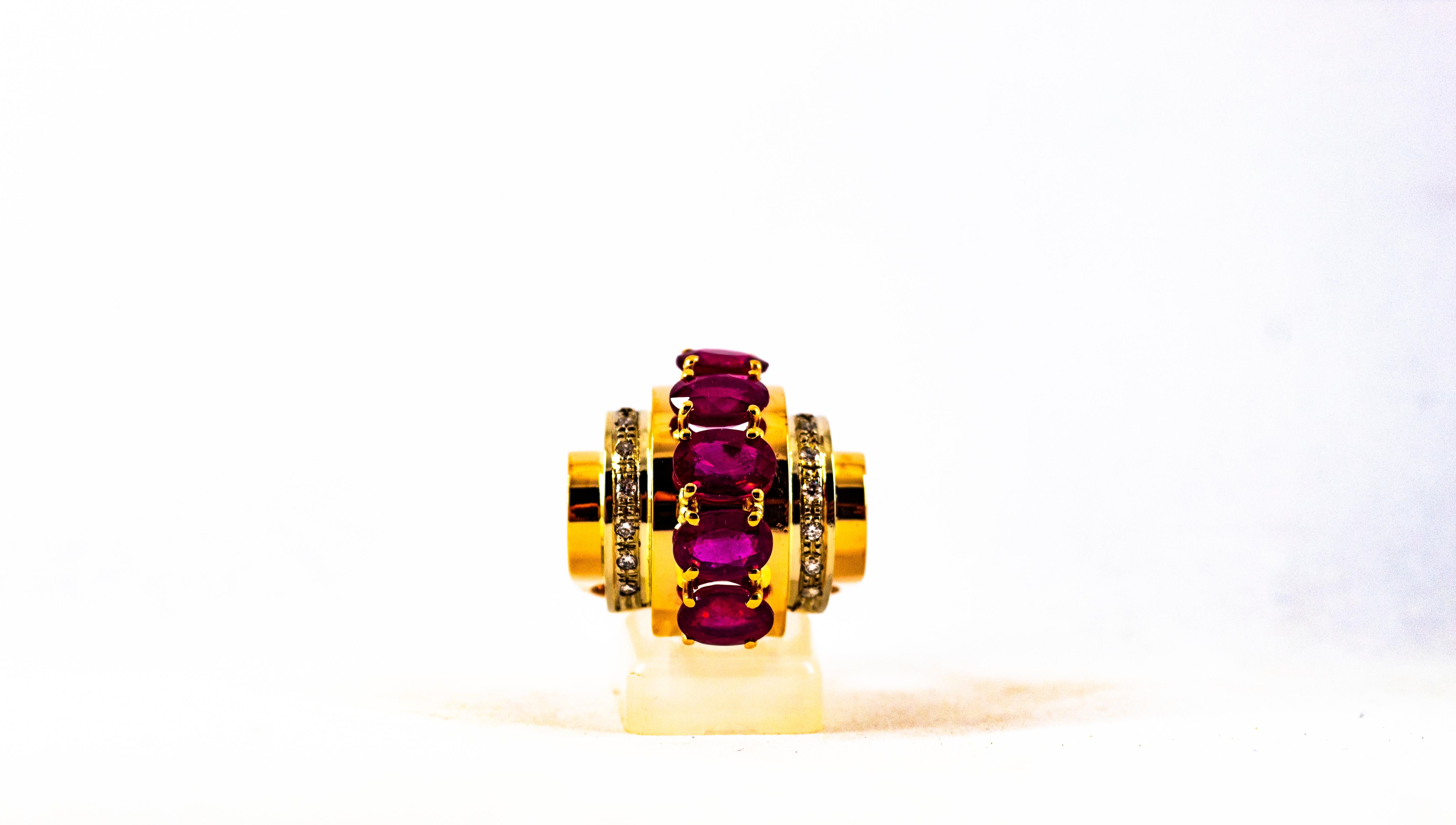 Art Deco Style 5.30 Carat White Diamond Oval Cut Ruby Yellow Gold Cocktail Ring For Sale 4