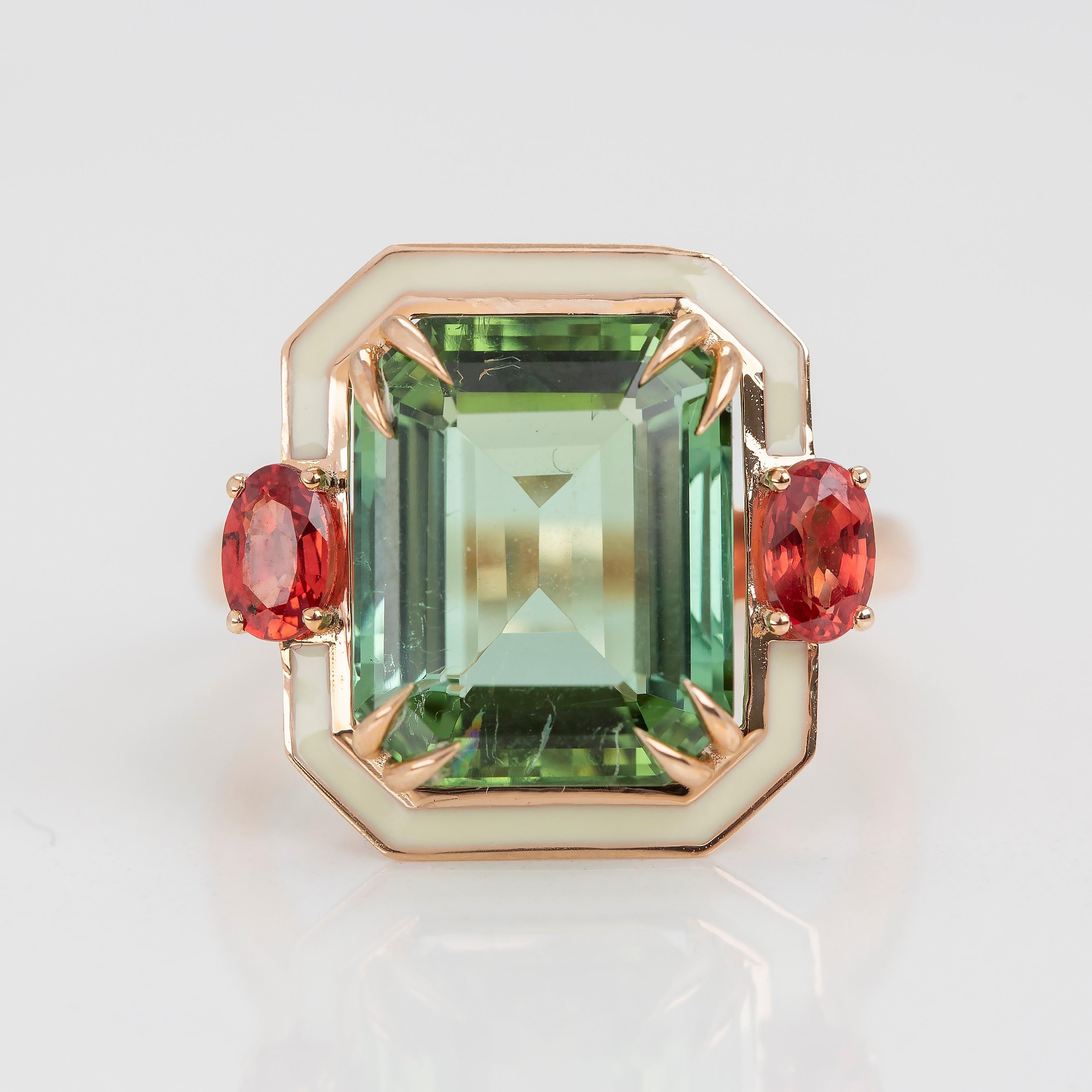 For Sale:  Art Deco Style 5.30 Ct Tourmaline and Sapphire 14K Gold Cocktail Ring 2