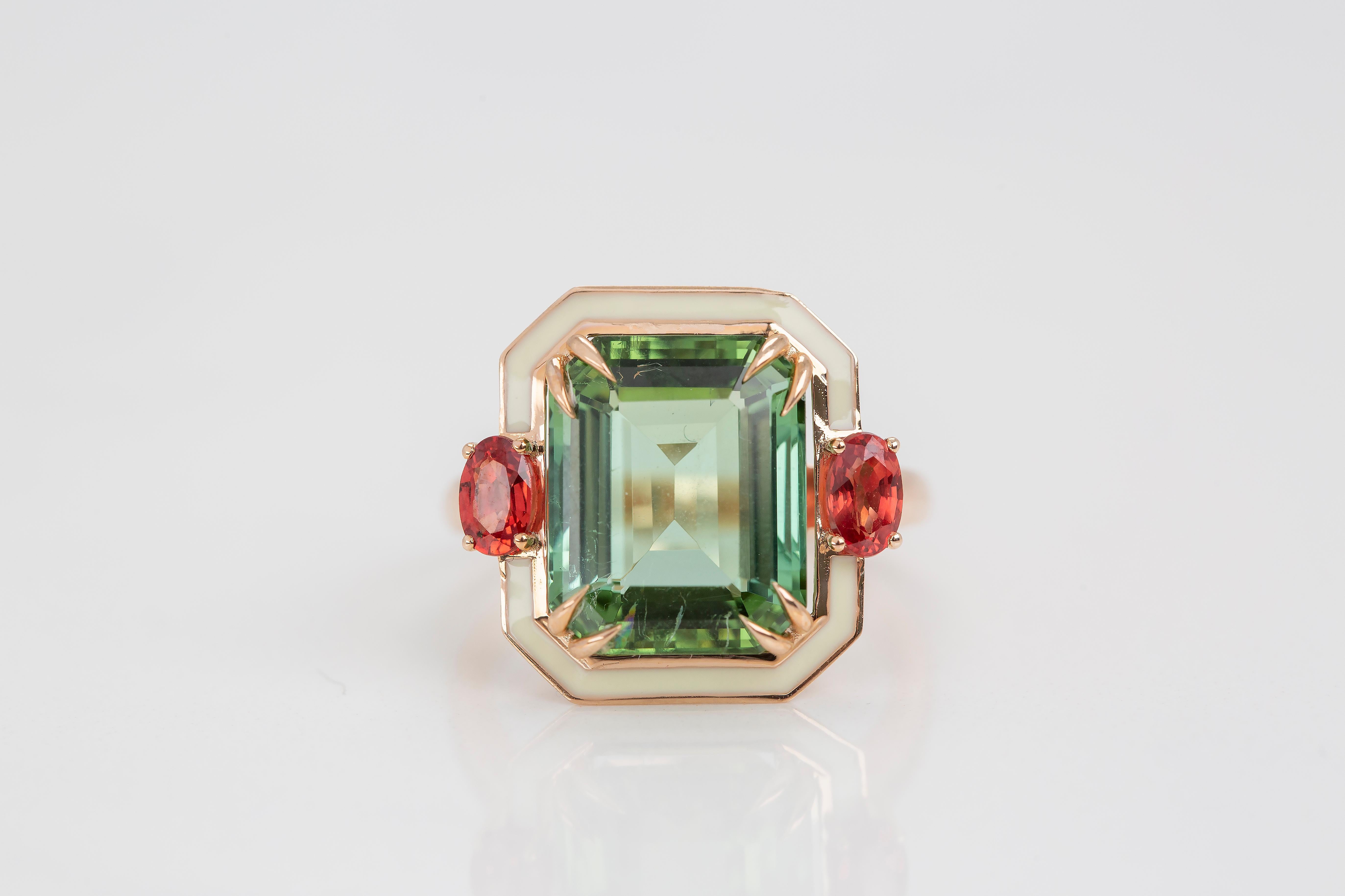 For Sale:  Art Deco Style 5.30 Ct Tourmaline and Sapphire 14K Gold Cocktail Ring 6