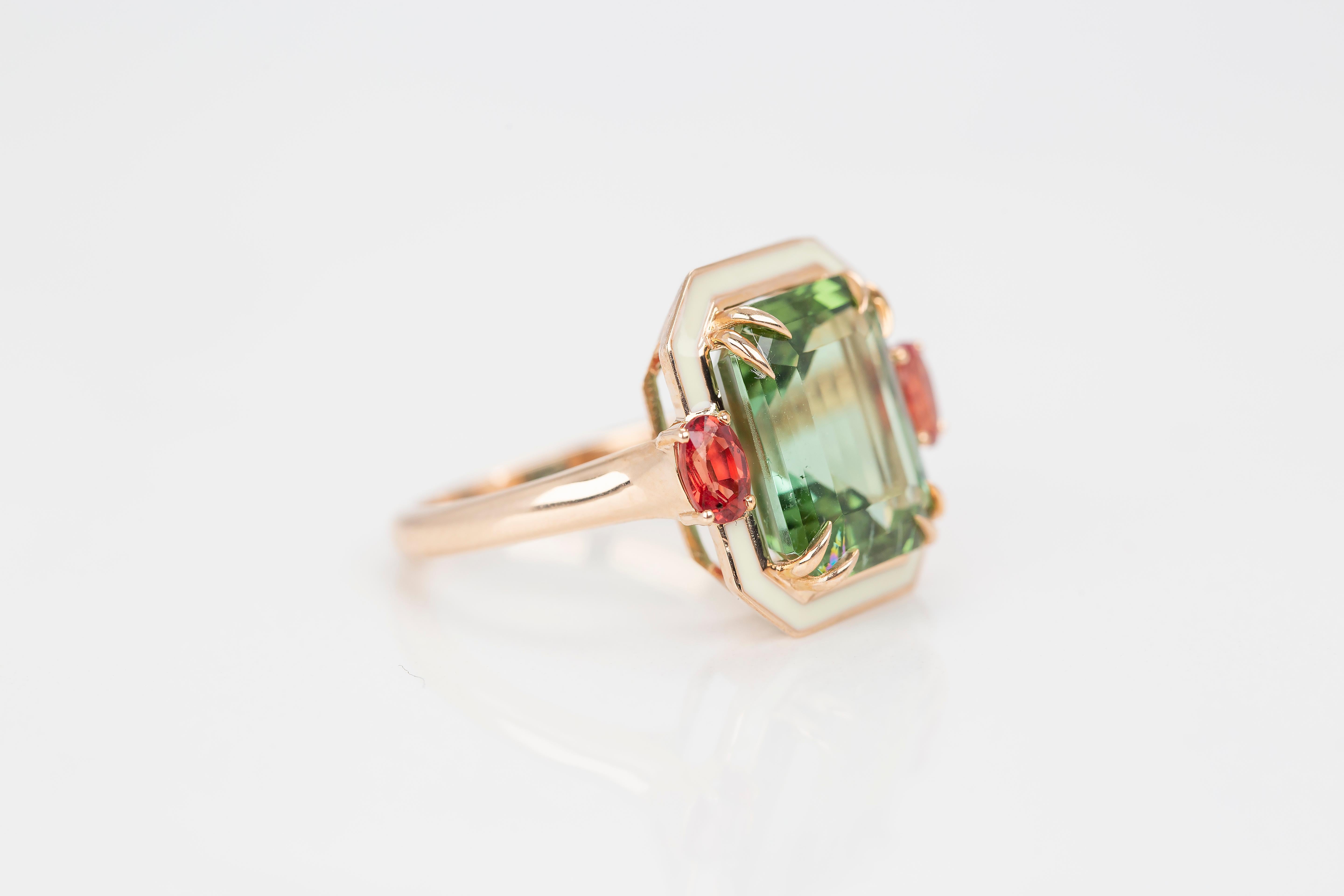 For Sale:  Art Deco Style 5.30 Ct Tourmaline and Sapphire 14K Gold Cocktail Ring 7